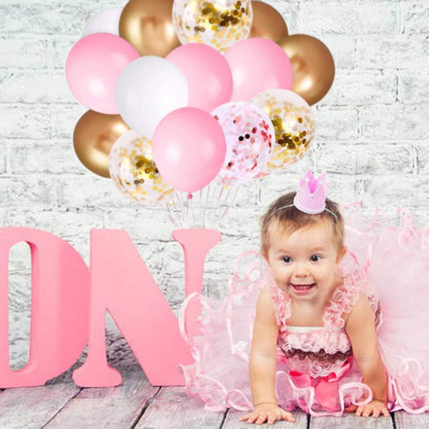 OuMuaMua 60Pcs Pink Gold Confetti Latex Balloons Kit, 12 Inch Pink White Gold Helium Mother's Day Balloons Party Supplies for Confession Proposal Wedding Girl Birthday Baby Shower Party Decoration