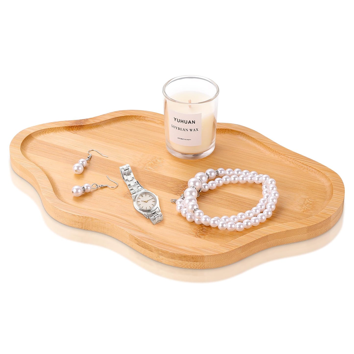 BIEOFFEI Wood Decorative Serving Tray for Candles Perfume, Cloud Jewelry Tray Trinket Dish, Wooden Trays for Coffee Table Home Decor