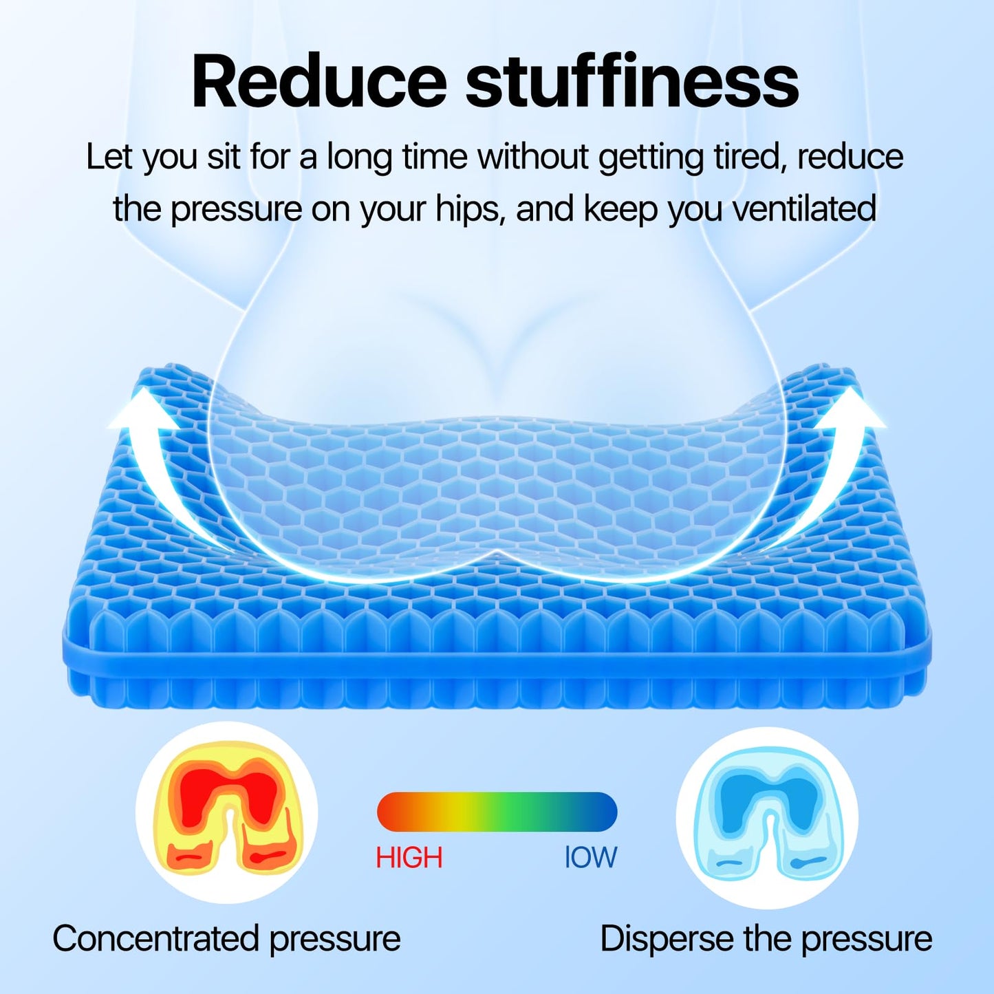 Gel Seat Cushion, Cooling seat Cushion (Super Large & Thick), Breathable Honeycomb Design Absorbs Pressure Points Seat Cushion, Gel Cushion for Office Chair, Home Car seat Cushion for Wheelchair