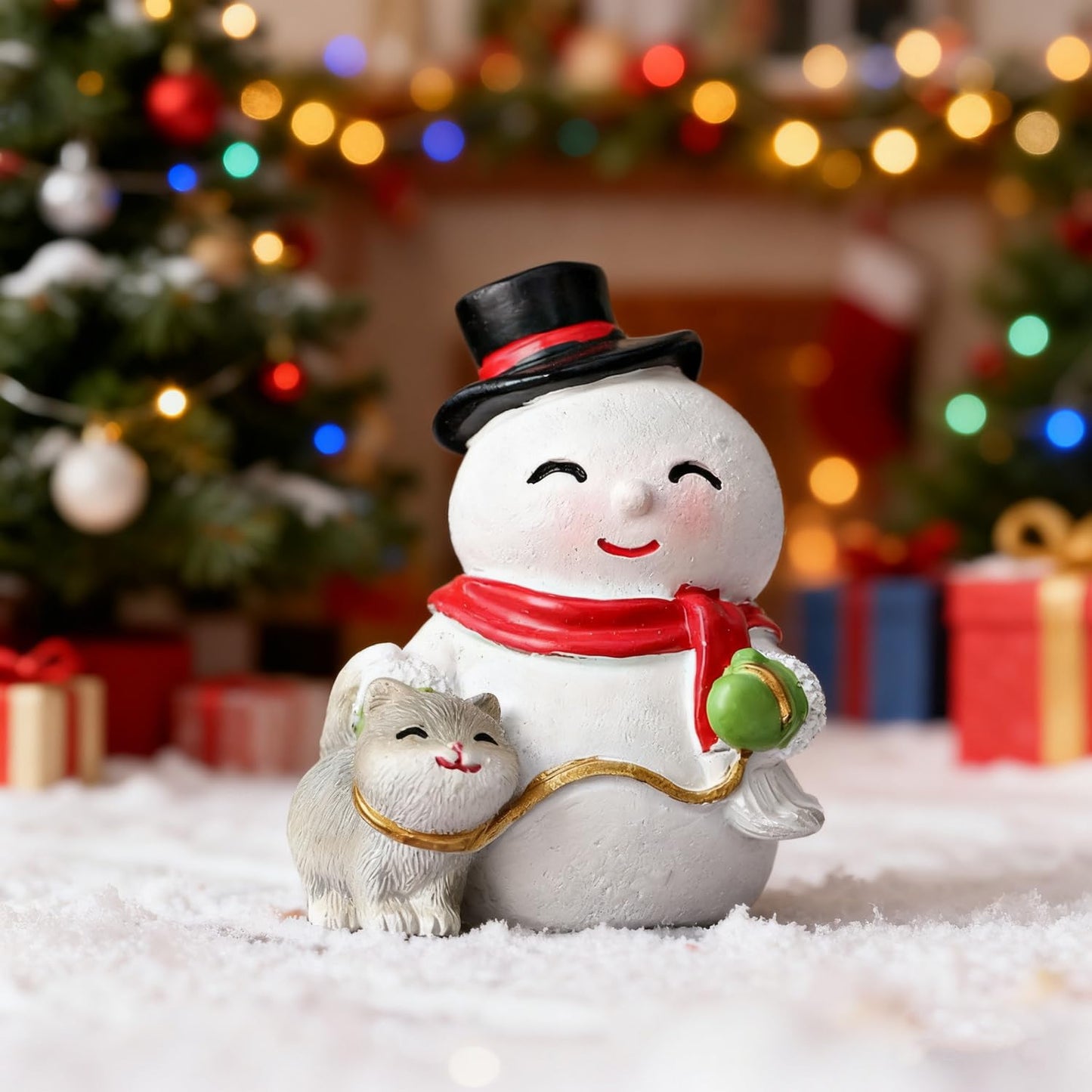 Christmas Statue Decorative Xmas Cute Snowman Figurine Holiday Present Atificial Stone Cartoon Snowman Figurine Christmas Desktop Ornaments for Home Desk Dining Table Bookshelf Display Decorations