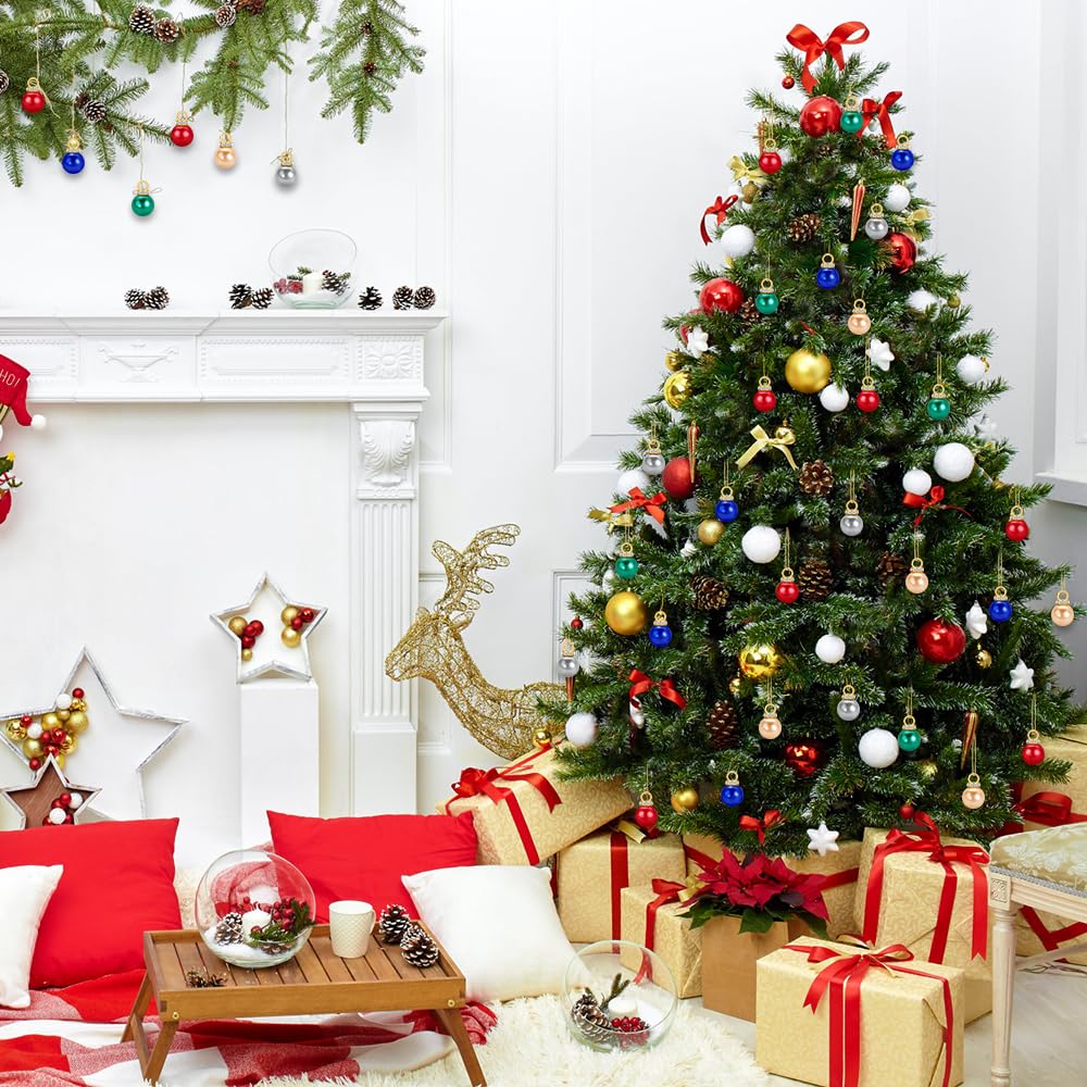 DIYDEC 60PCS Christmas Mini Balls Ornaments 16mm Miniature Glitter Balls Xmas Tree Hanging Decorations Pendants for Holiday Party Outdoor Indoor DIY Craft Supplies