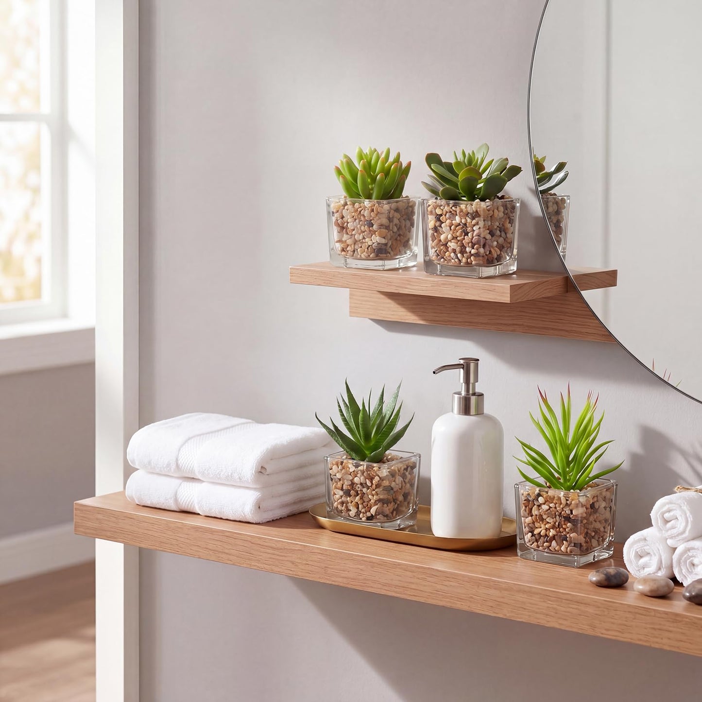 Briful Set of 4 Succulents Plants Artificial in Clear Glass Pots Small Fake Succulents Plants Mini Faux Plants Indoor for Window Sill Office Table Desk Shelf Bathroom Decor