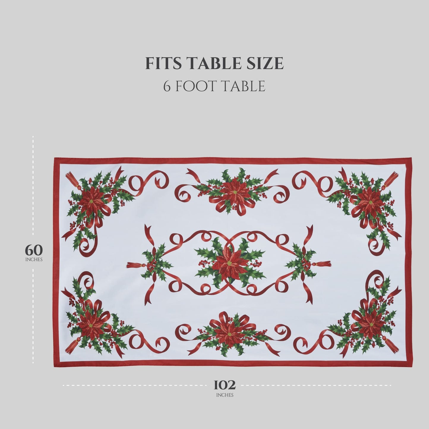 Kadut Christmas Ribbon Tablecloth (60 x 102 Inch) for 6 Foot Rectangle Tables, Heavy Duty Fabric, Stain Proof Xmas Ribbon Table Cloth for Harvest, Holiday, and Fall, & Christmas Dinner.