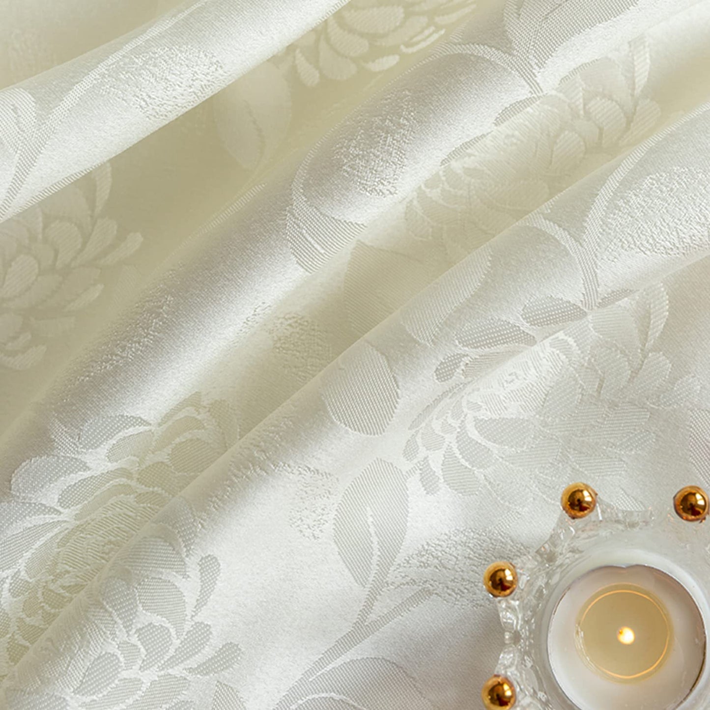 GLORY SEASON Textured Tablecloth Waterproof Spillproof Lace Trim Rectangle Jacquard Fabric Table Cloth, Kitchen Dinning Tabletop Decoration, Round Table Cover for Outdoor Use 55 x 70 Inch, Ivory White