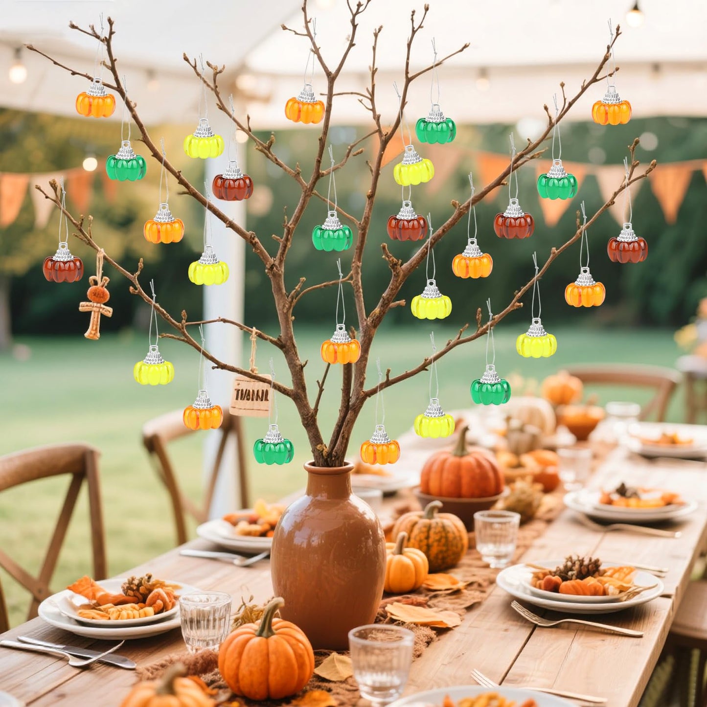 TaoQ C 40 PCS Mini Hanging Pumpkin Decoration Thanksgiving Mini Pumpkin Ornament Fall Small Hanging Acrylic Ornaments for Tree Home Autumn Harvest Party Thanksgiving Decor