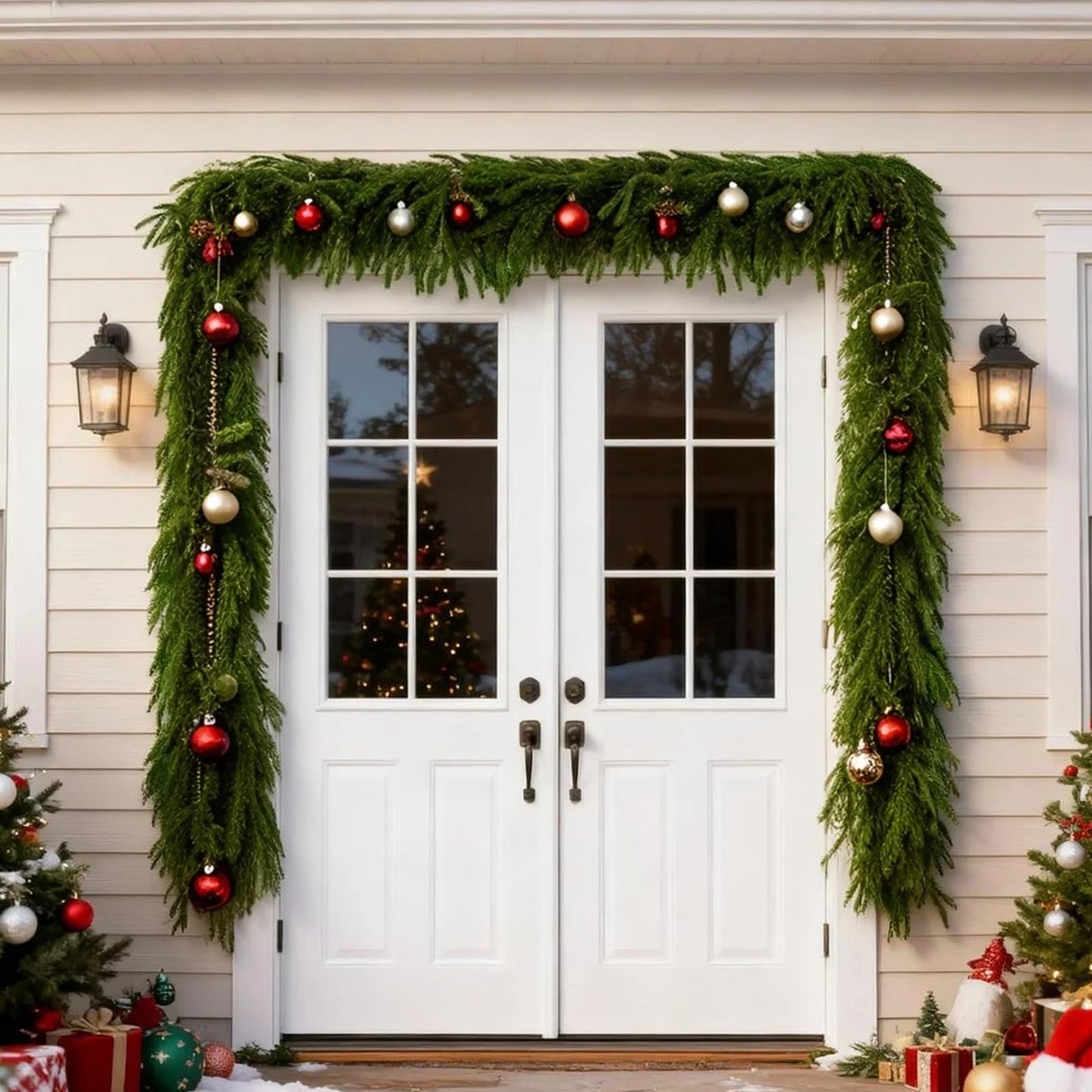 SEHAUSEU 6FT 2 Pcs Norfolk Pine Garlands, Realistic-Feel Christmas Cedar Garland with Thick & Soft Texture, Suitable for Mantels/Tables/Staircases/Door Frames, Christmas Decorations