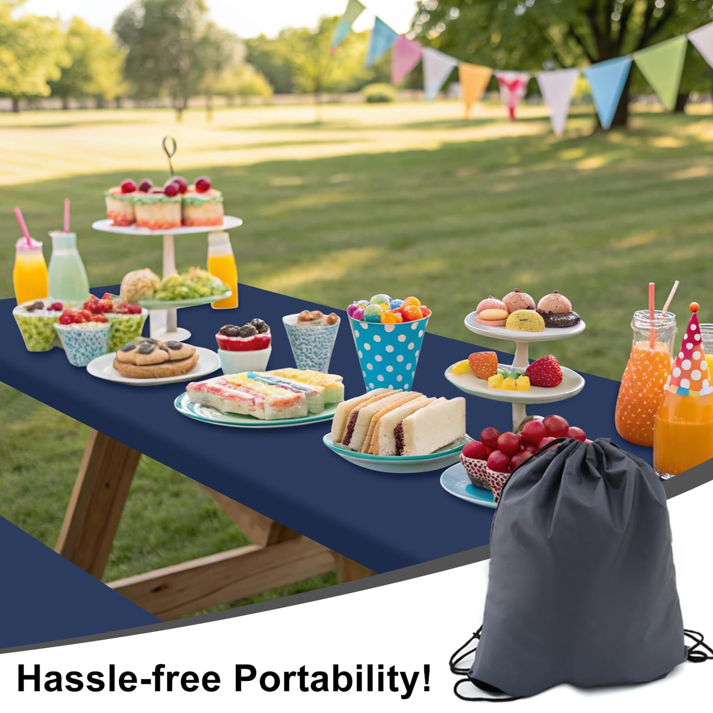 Smiry Picnic Table Cover with Bench Covers, Waterproof Elastic Fitted Polyester Tablecloths for 6 Ft Rectangle Tables, Washable Windproof Tablecloth for Camping, RV & Outdoor (Navy, 30x72 Inches)