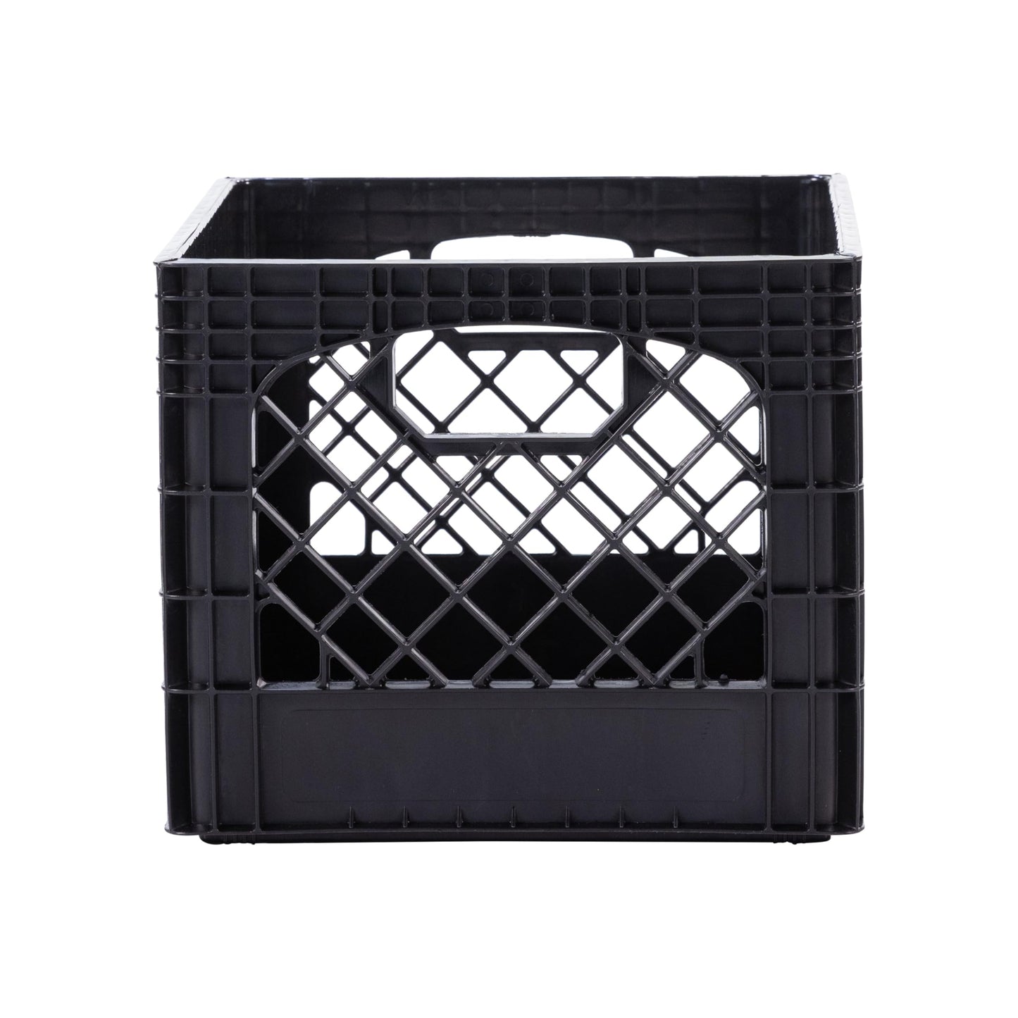 Plastic Milk Crate Storage Tote with Handles, 16-Quart Stackable Cube Organizer for Garage, Home, and Office, Made in the USA, 13" x 13" x 11" (1-Pack) - Black