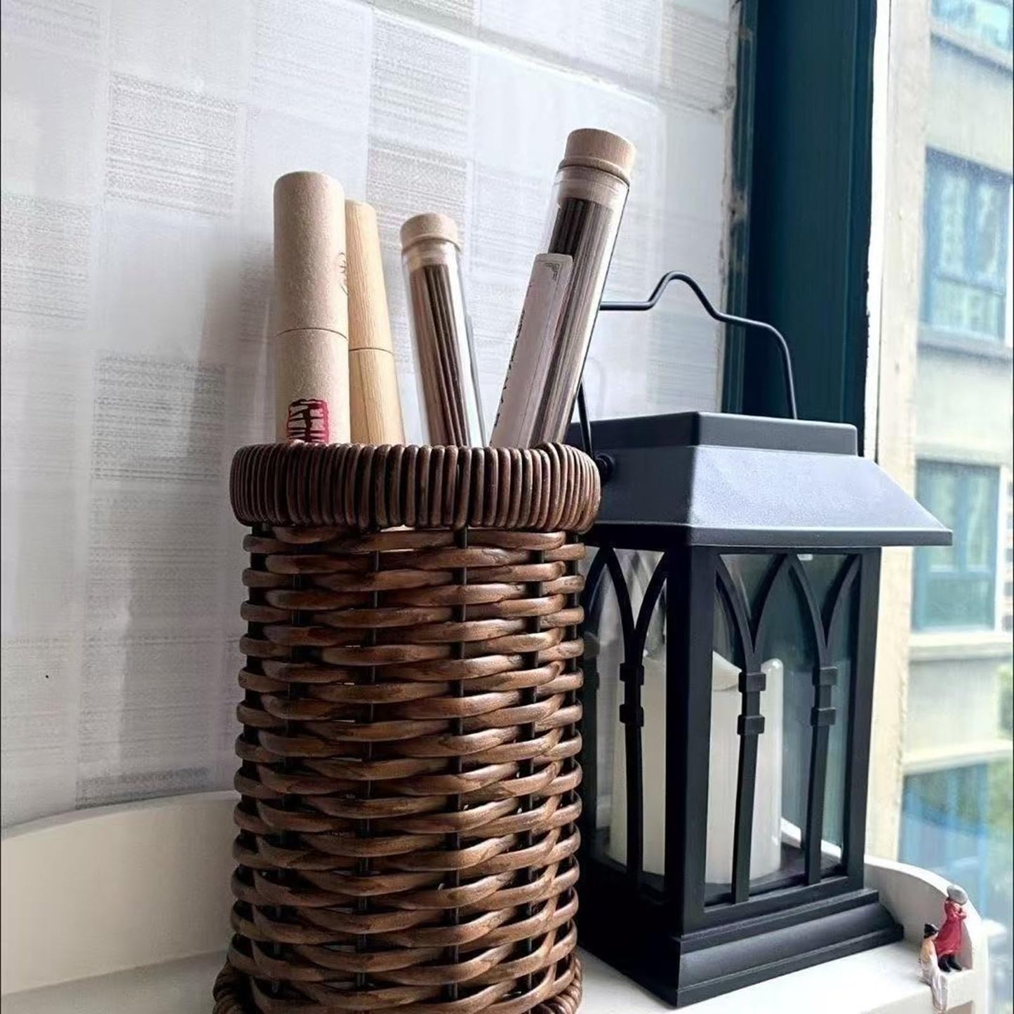 Awbdzl Utensil Holder Spoon Kitchen Counter Decor Wooden/Wicker Utensil Caddy6.1 L x 4" W x 4" H Farmhouse Kitchen Decor
