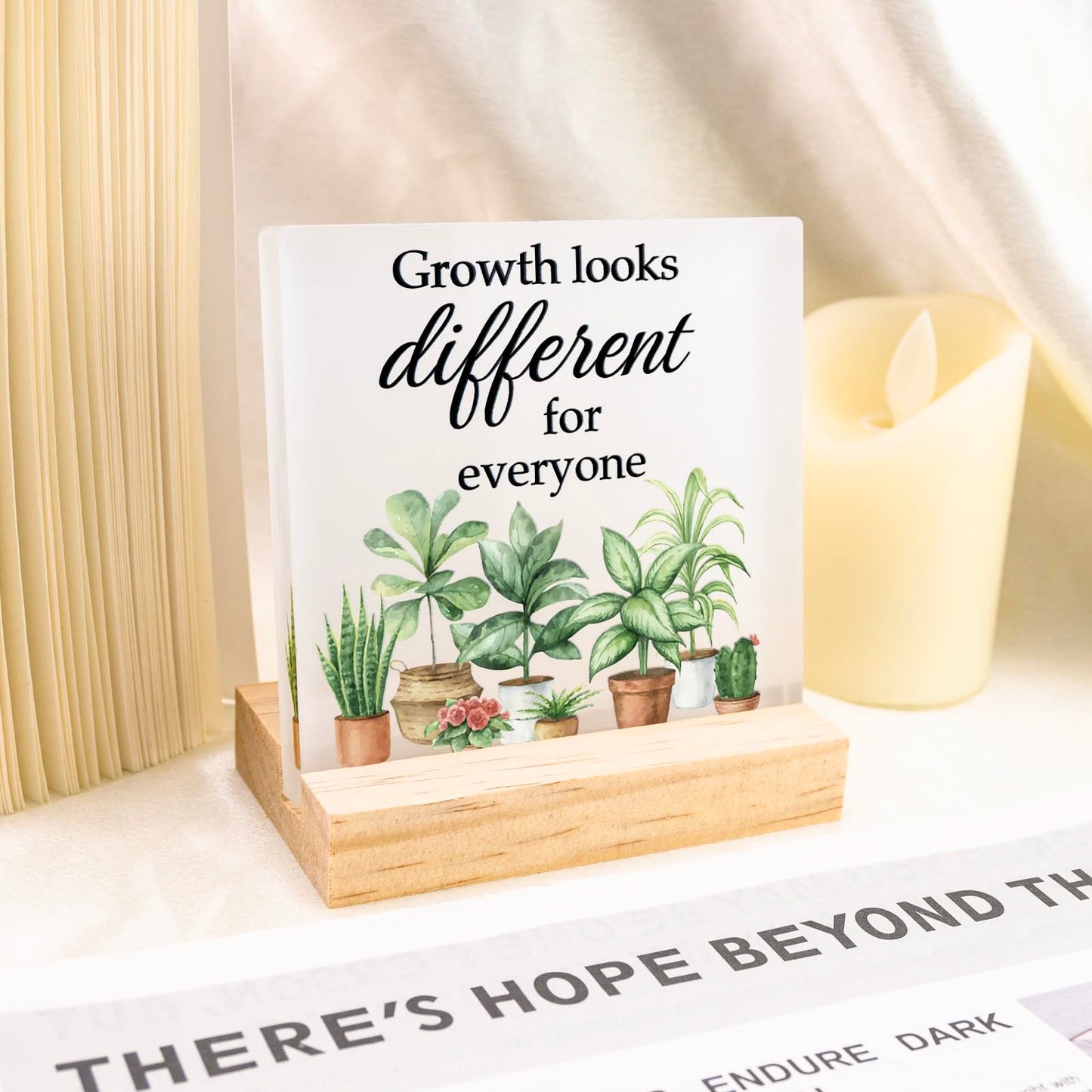 Motivational Acrylic Office Decor For Women Man Cute Plant Flower Desk Decor Sign Classroom Decorations Retirement Gift Green Desk Accessories For Farmhouse Home Bedroom