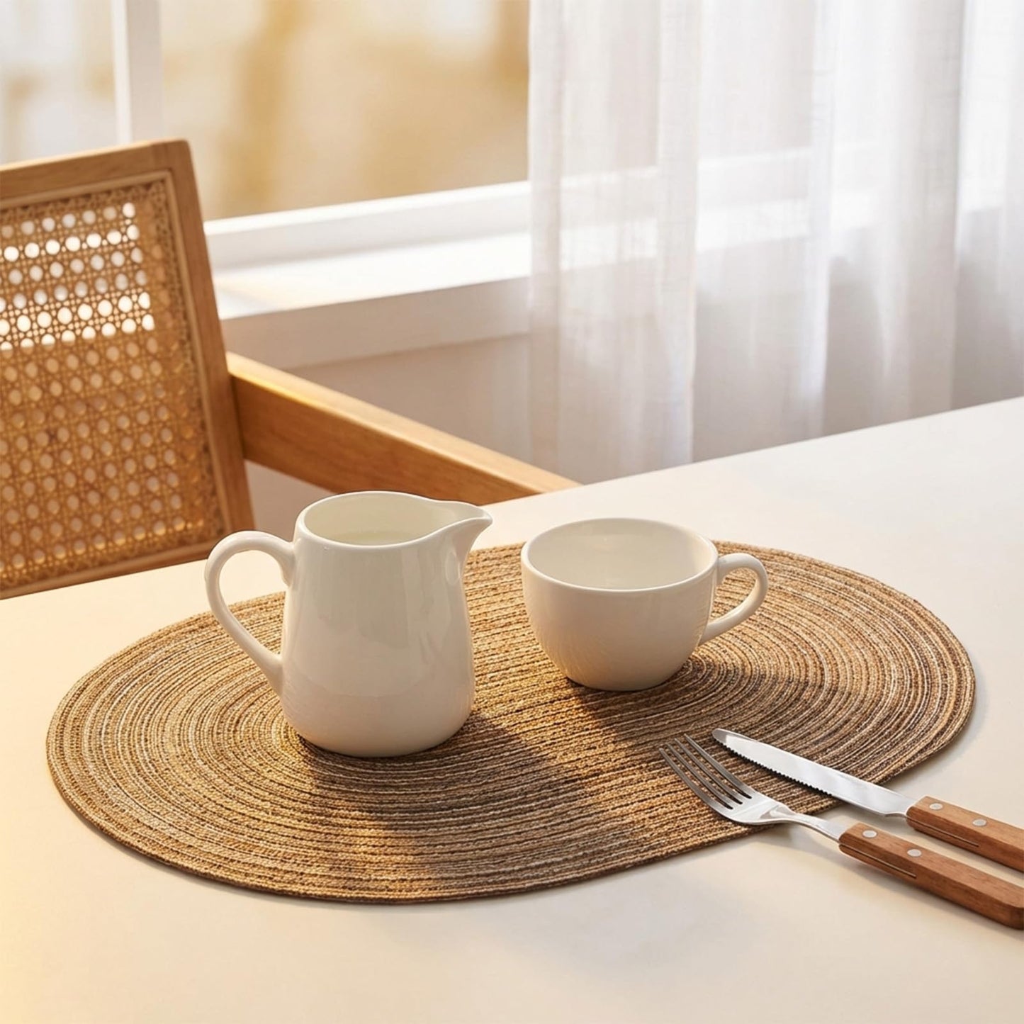 Noctiflorous Woven Oval Braided Placemats Set of 6-12 x 17.5 Inch Washable Non-Slip Heat Resistant Table Mats for Kitchen and Dining(Brown, 6)