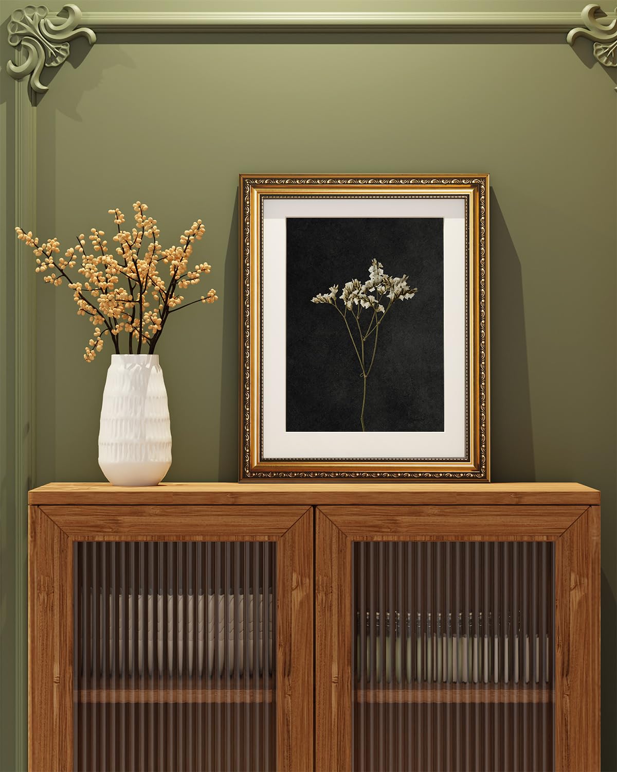 ARPEOTCY Vintage Gold Framed Wall Art, Retro Dark Dried Wildflower Paintings, Canvas Prints Artwork with Antique Frame, Victorian Wall Picture Decor for Room Gallery Living Room, 13x16 inch