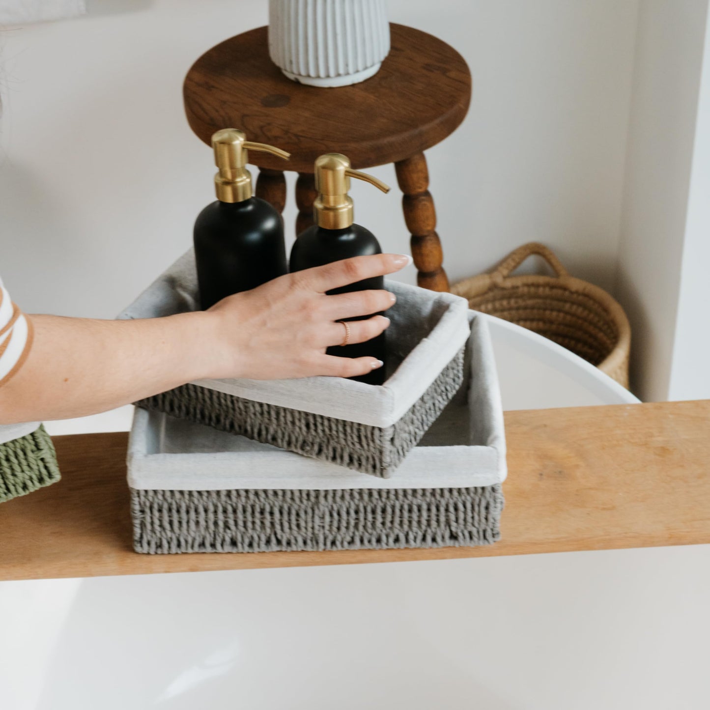 Beautiful Toilet Paper Storage Basket Set of 2 – Decorative Wicker Bathroom Organizer for Toilet Tank Trays - Quality Holder Bin for Shelves Fits Perfectly with Any Bathroom Decor
