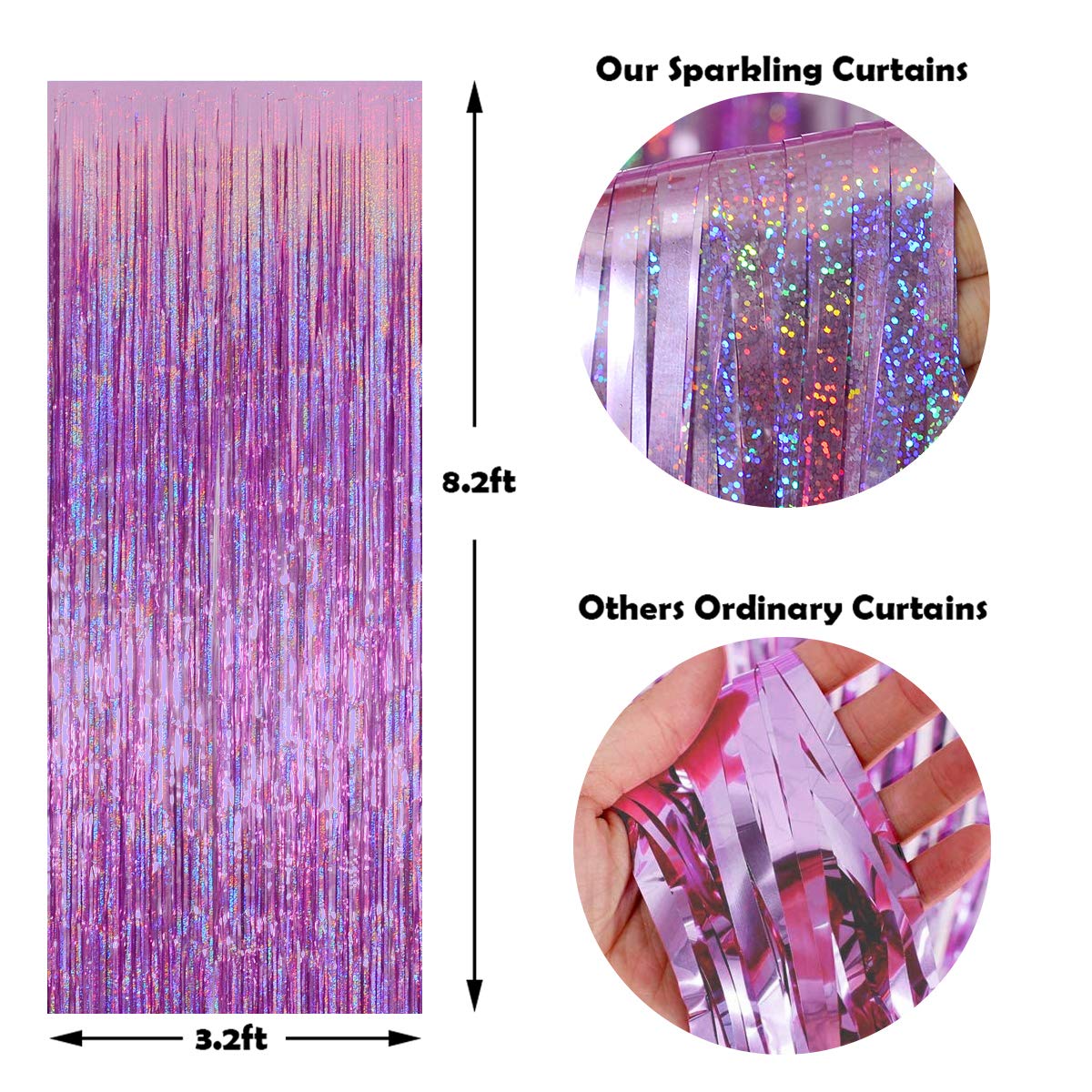 Happy Mothers Day Decorations Melsan 3 Pack 3.2 x 8.2 ft Pinkish Purple Tinsel Fringe Curtain Backdrop, Sparkling Metallic Party Decorations for Girls Birthday, Bachelorette, Wedding, Photo Booth
