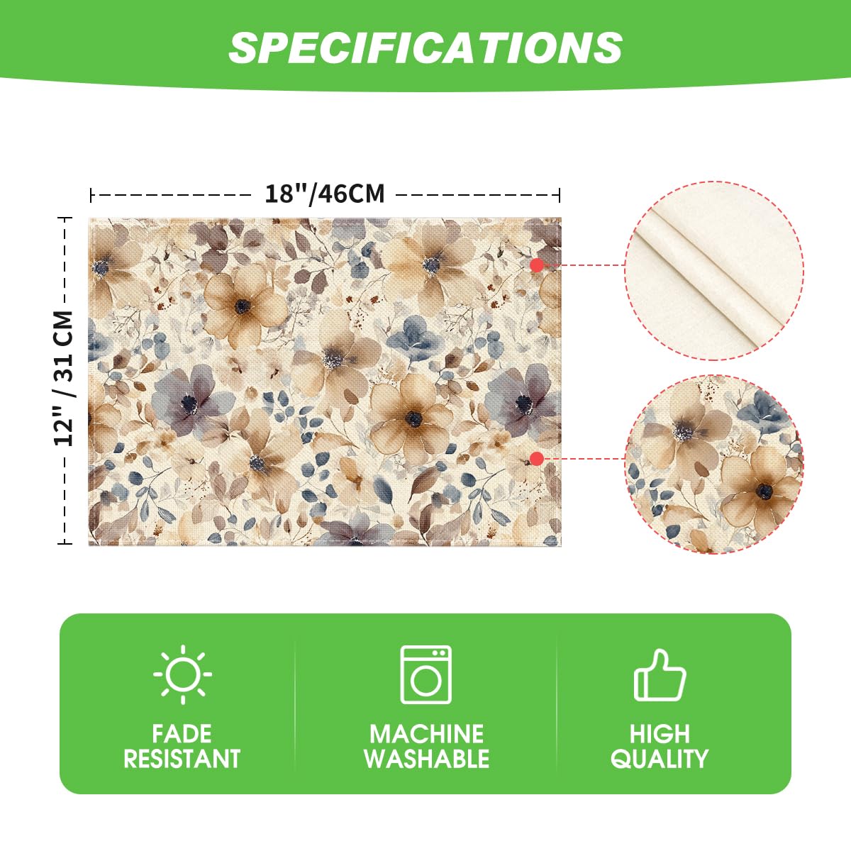 Artoid Mode Poppy Floral Spring Placemats Set of 4, 12x18 Inch Seasonal Summer Holiday Table Mats for Party Kitchen Dining Decoration