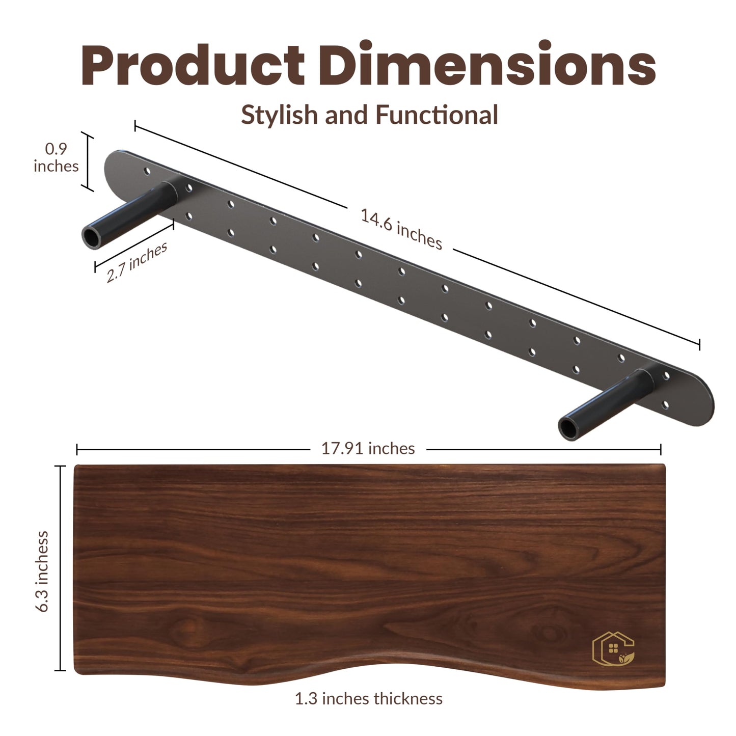 PERFECTION PLACE Live Edge Floating Wall Shelf – Solid Wood for Farmhouse, Modern, or Rustic Home Decor – with Natural Grain 18"