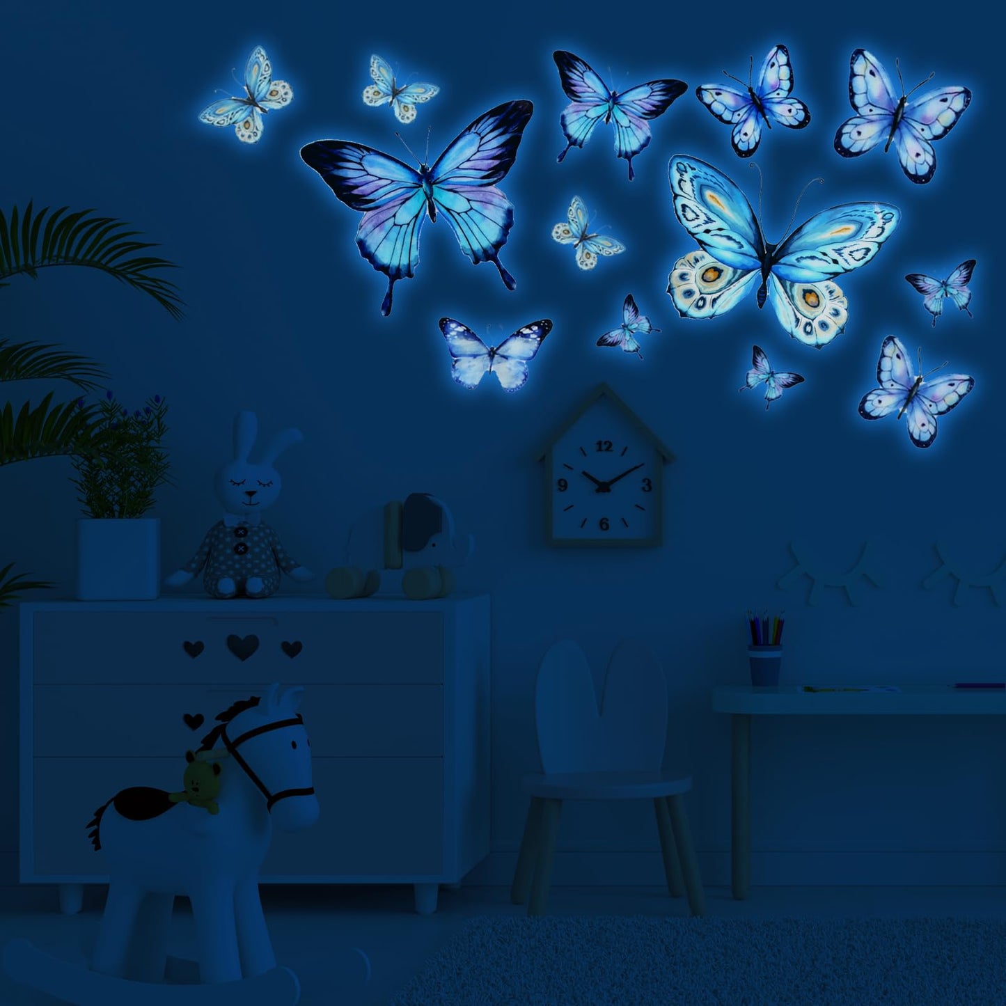 Glow In The Dark Butterflies Blue Luminous Butterfly Glow In The Dark Wall Stickers Luminous Butterfly Stickers For Ceiling Or Wall Removable Butterfly Decals For Kids Baby Nursery Bedroom Decoration