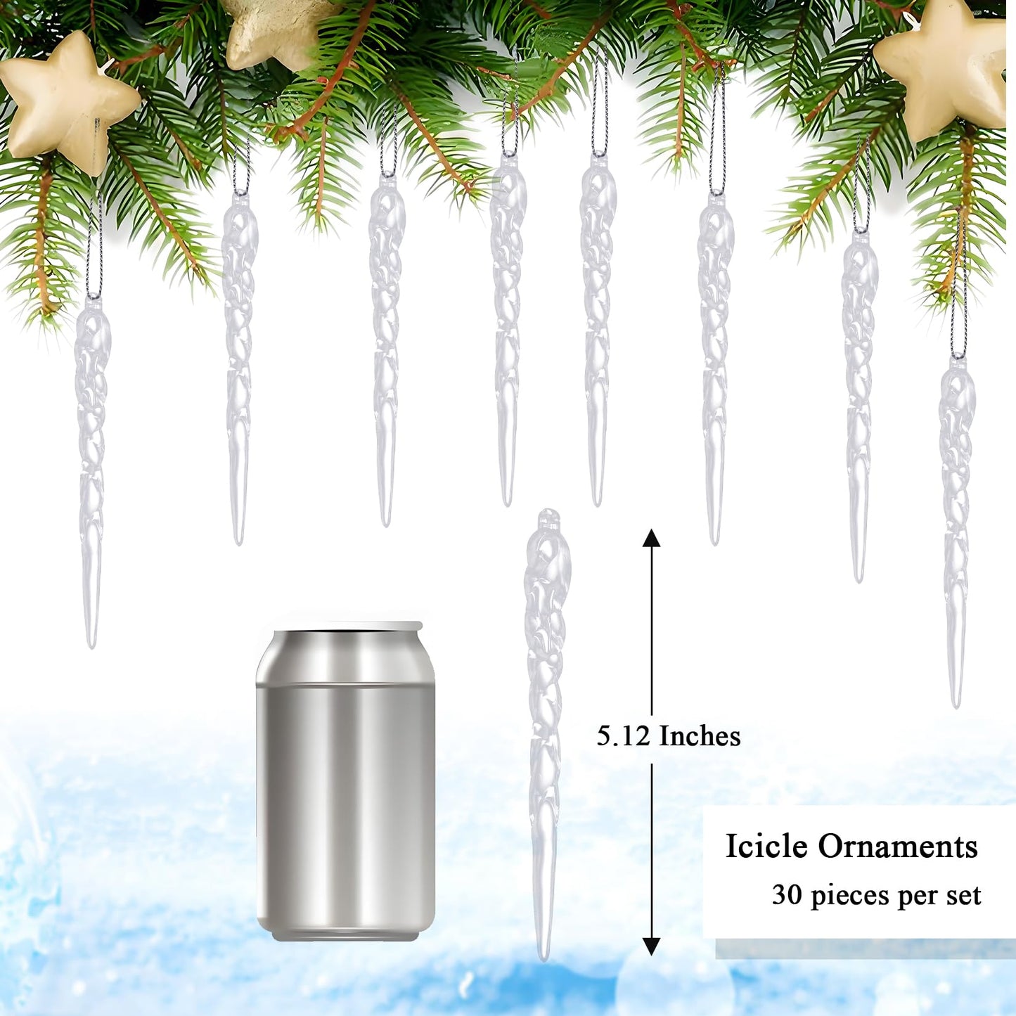 Diahom Christmas Icicle Hanging Ornaments 30pcs 5 Inches Acrylic Xmas Tree Garland Crystal Decorations Wall Window Mantel New Year Holiday Wedding Winter Party Home Decor