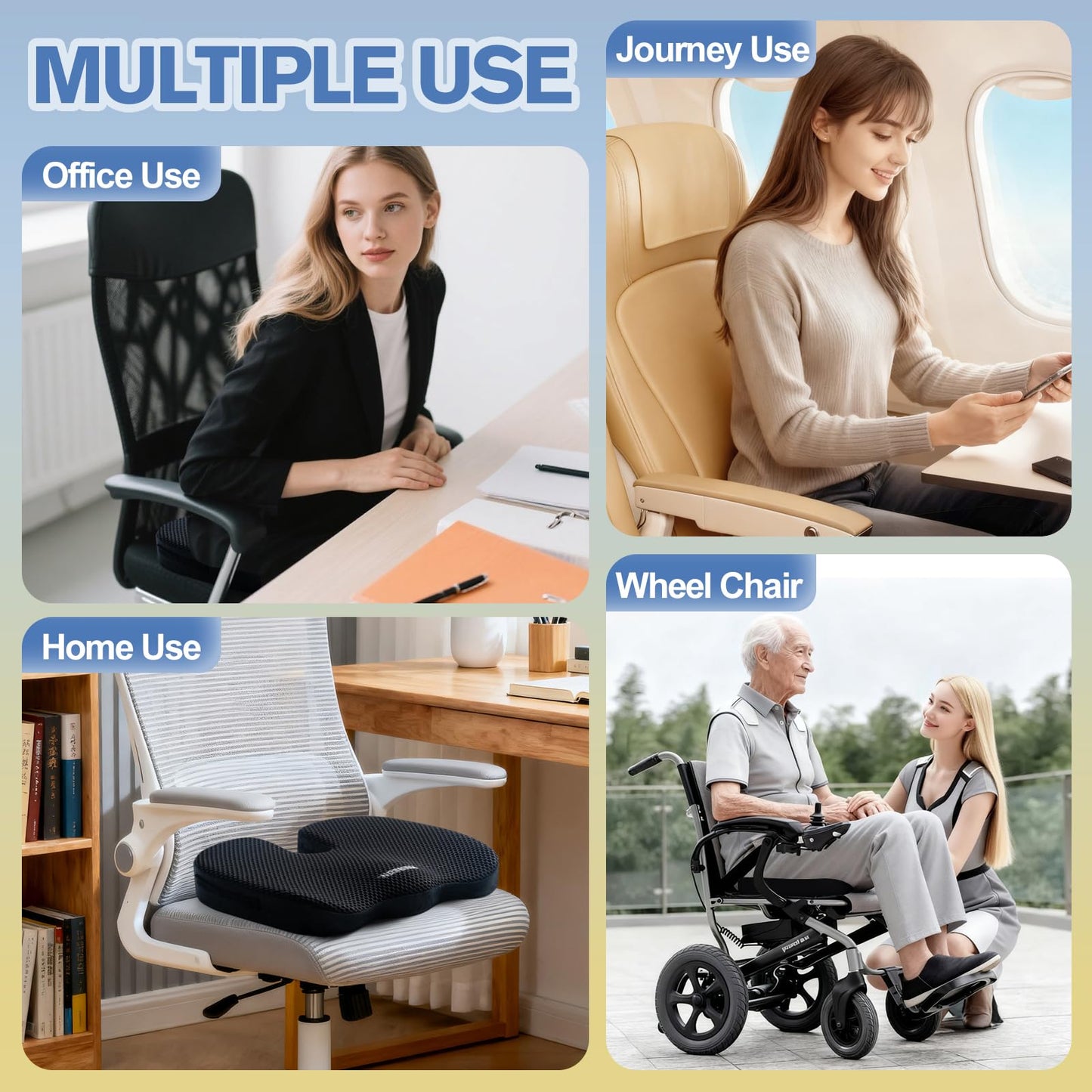 Mureon Seat Cushion for Office Chairs, Large Memory Foam Cushion for Car, Pressure Relief Ergonomic Chair Cushion with Non-Slip Cover for Soft Support for Hip All Day Comfort - Black