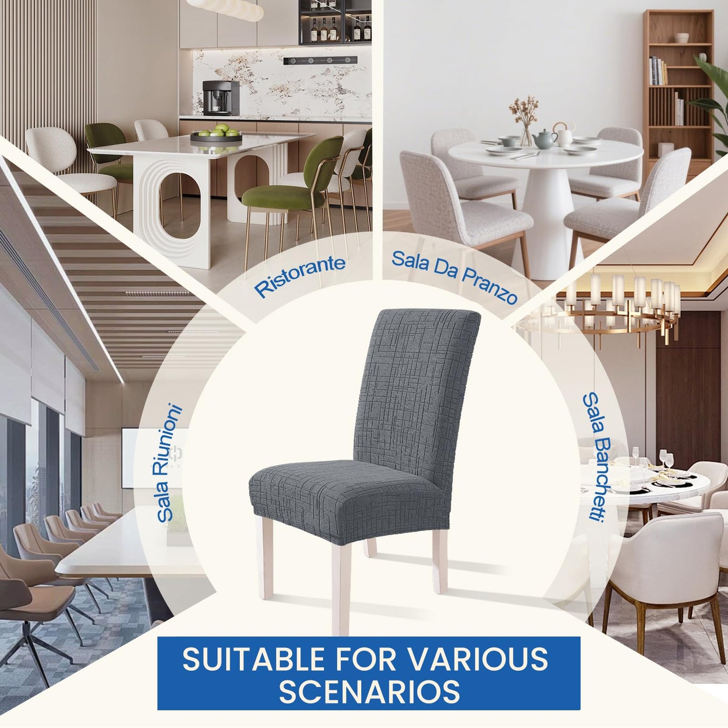 CYCMACO Dining Room Chair Covers Set of 6, Stretch Chair Covers, Washable Dining Chair Slipcovers, Kitchen Chair Covers, Parsons Chair Slipcover for Home, Restaurant, Banquet (Light Gray)