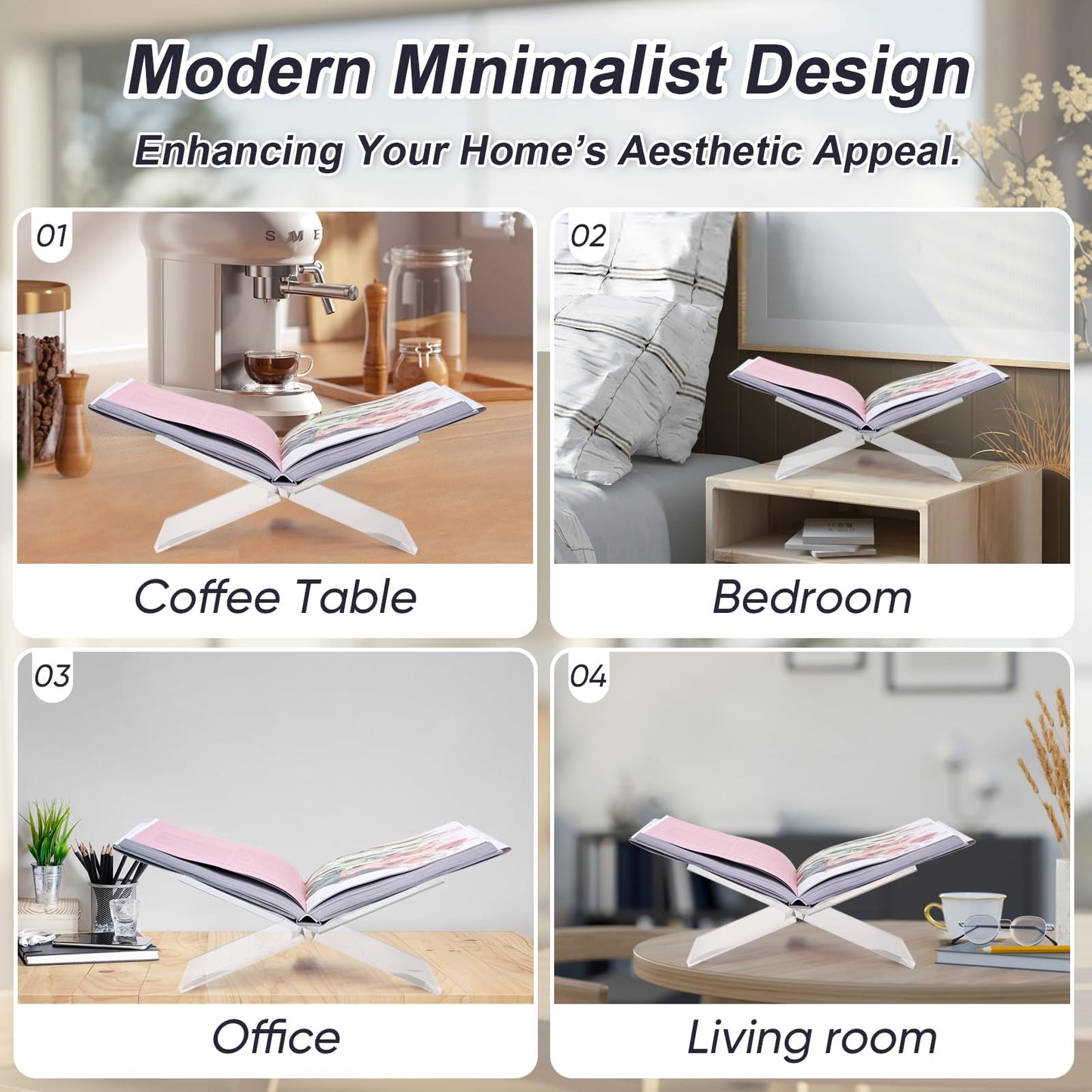 CRIKELE Acrylic Book Stand Holder - Coffee Table Book Stand,Open Cookbook Acrylic Book Display Stand,Magazines Clear Holder,Reading Stand for Open Book Magazines, Textbooks