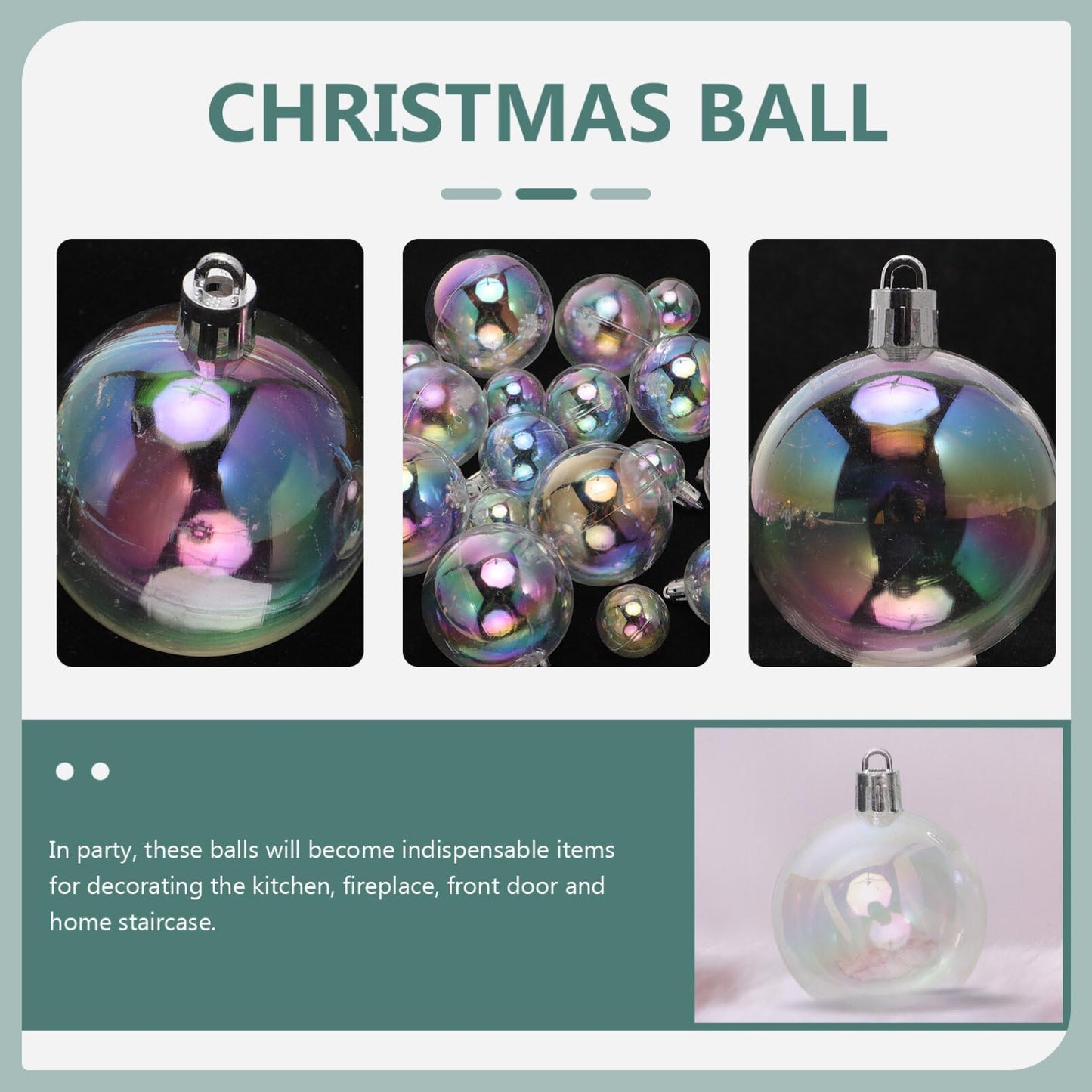Iridescent Ornament Balls, DIY Plastic Multisize Clear Ornaments Iridescent Christmas Ball, Clear Baubles for Xmas Tree Halloween Window Home Holiday Party Wedding Decor (18Pcs)