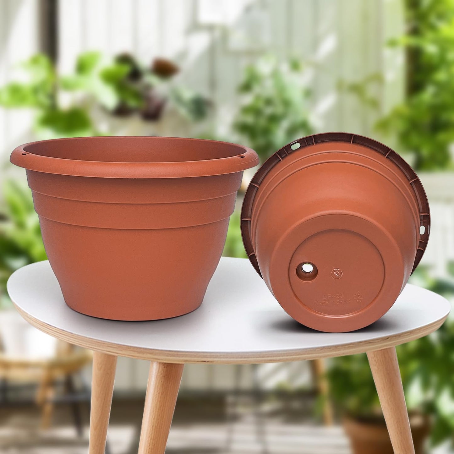 RooTrimmer 5 Pack 10 Inch Plant Pots Lightweight Planters with Drainage Holes,Durable Indoor & Outdoor Flower Pots for Garden,Patio & Home Decor(Pottery Red)