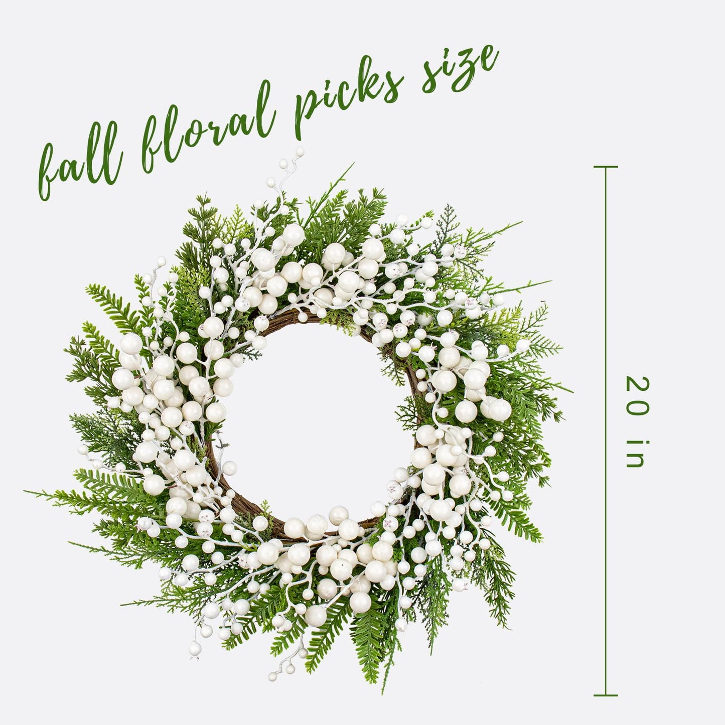 FloralElegance Artificial Winter Wreath 20 Inch White Berry Wreath Winter Wreaths for Front Door with Holly Berries for Xmas Winter Holidays