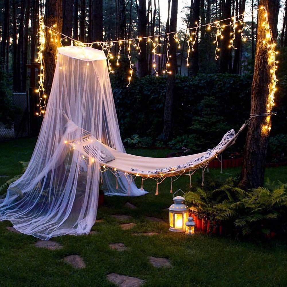 Orangie LED Icicle Lights, 96 LEDs 9.8ft 8 Modes, Curtain Fairy Light, LED String Light for Wedding/Christmas/Halloween/Thanksgiving/Easter/Party Backdrops Family Patio Lawn Decoration(Warm White)
