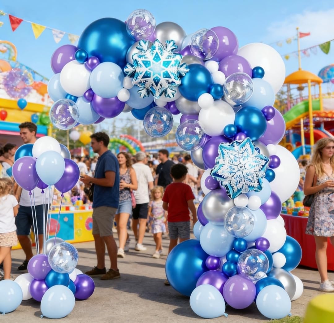 Set of 148pcs Snowflake Balloons Party Decorations Latex Balloons with Snowflake Foil Balloon and Blue Streamers for Baby Shower Birthday Foil Fringe Curtain Backdrop Birthday Party Decor Supplies