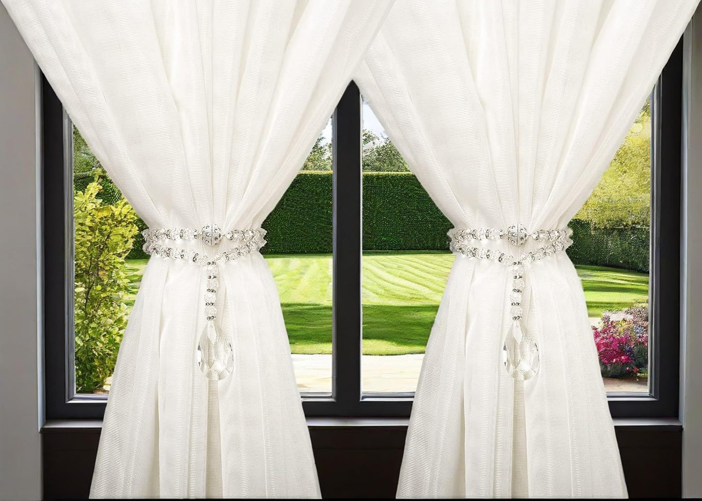 SUQ I OME 1 Pair of Luxury Crystal Beaded Magnetic Curtain Tieback and Holdback Curtain Clips Curtain Buckle Curtain Holder Blingbling Curtain Holdbacks for Drapes,Crystal