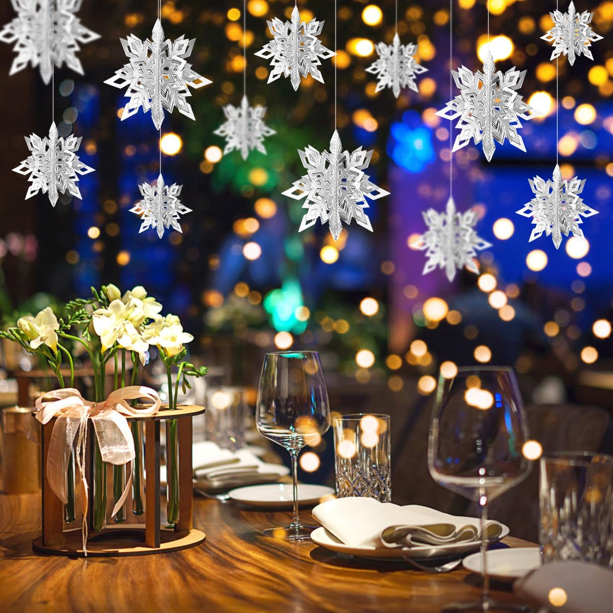 Snowflake Hanging Decorations - 3D Large Snowflakes Paper Hanging Garland for Christmas Winter Wonderland Holiday New Year Party Home Decoration 12PCS (White)