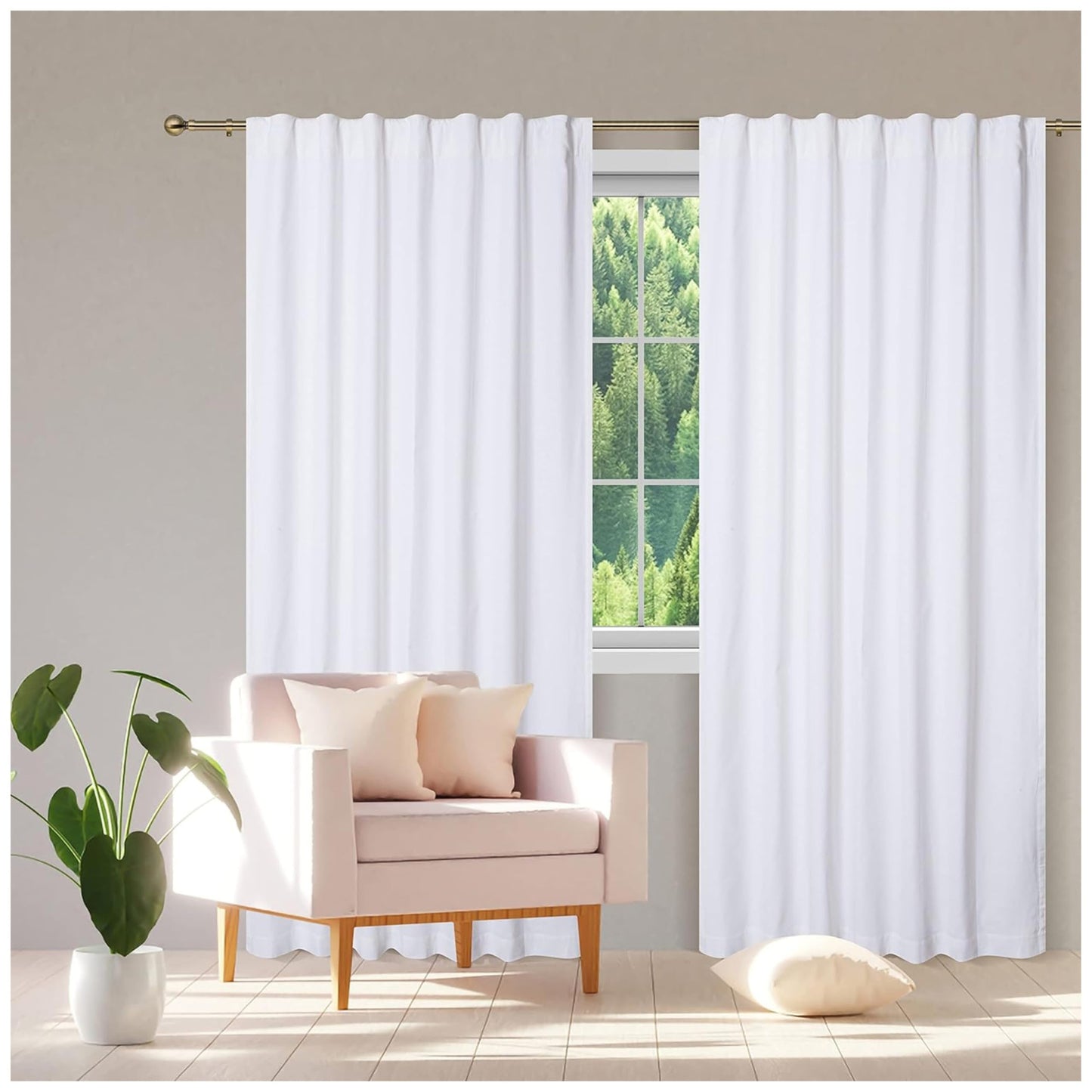 HOMIDATE White Cotton Curtains Set of 2-50x63 Inch Long Cotton Drapes, Textured Window Curtains for Bedroom, Living Room, Kitchen - Soft & Lightweight White Curtain Panels