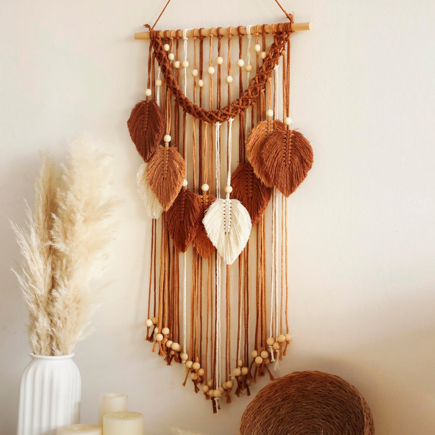 Artilady Macrame Wall Hanging -Handmade Leaf Wall Tapestry,Boho Decorations for Bedroom Living Room Bathroom,Earthy Room Decor Aesthetic,Wedding Birthday for Women Girls