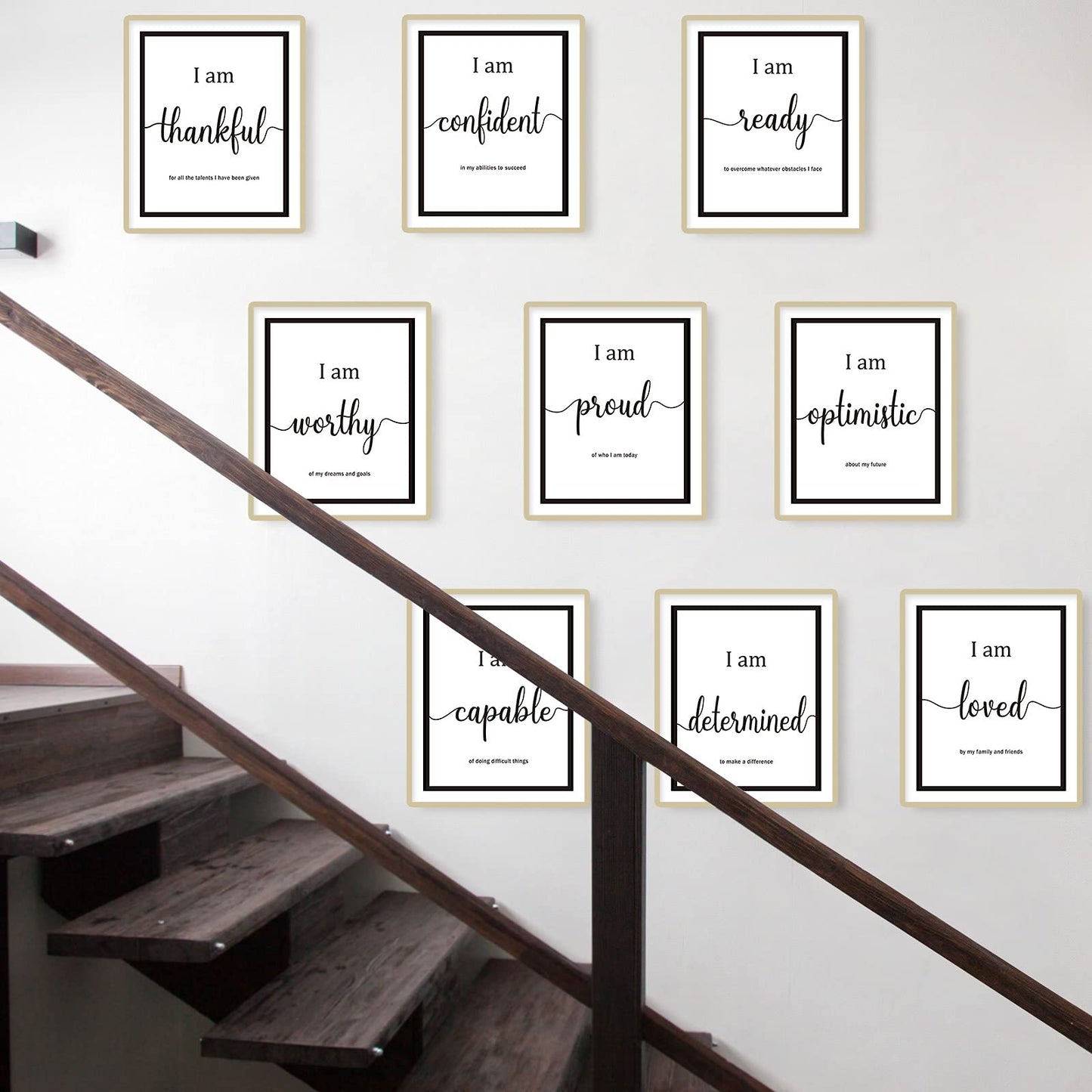Outus 9 Pieces Inspirational Motivational Wall Art Office Bedroom Wall Art,Daily Positive Affirmations for Men Women Kids Inspirational Positive Quotes Sayings Decor(White)