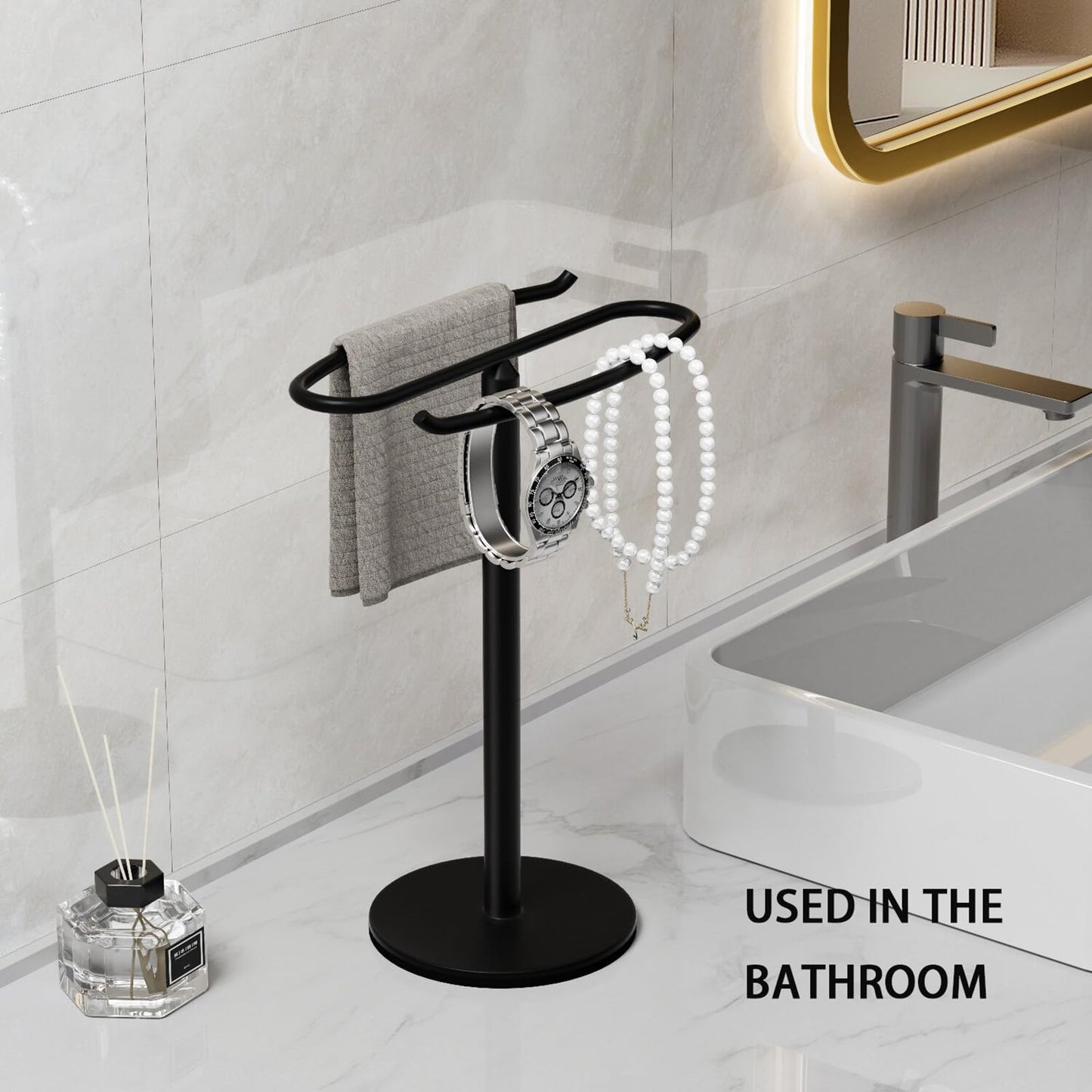 Hand Towel Holder Stand,S-Shaped Free-Standing Towel Rack Black SUS304 Stainless Steel Towel Bar Rack Stand Stand Hand Towel Rack Standing Towel Bar for Bathroom Kitchen Vanity Countertop