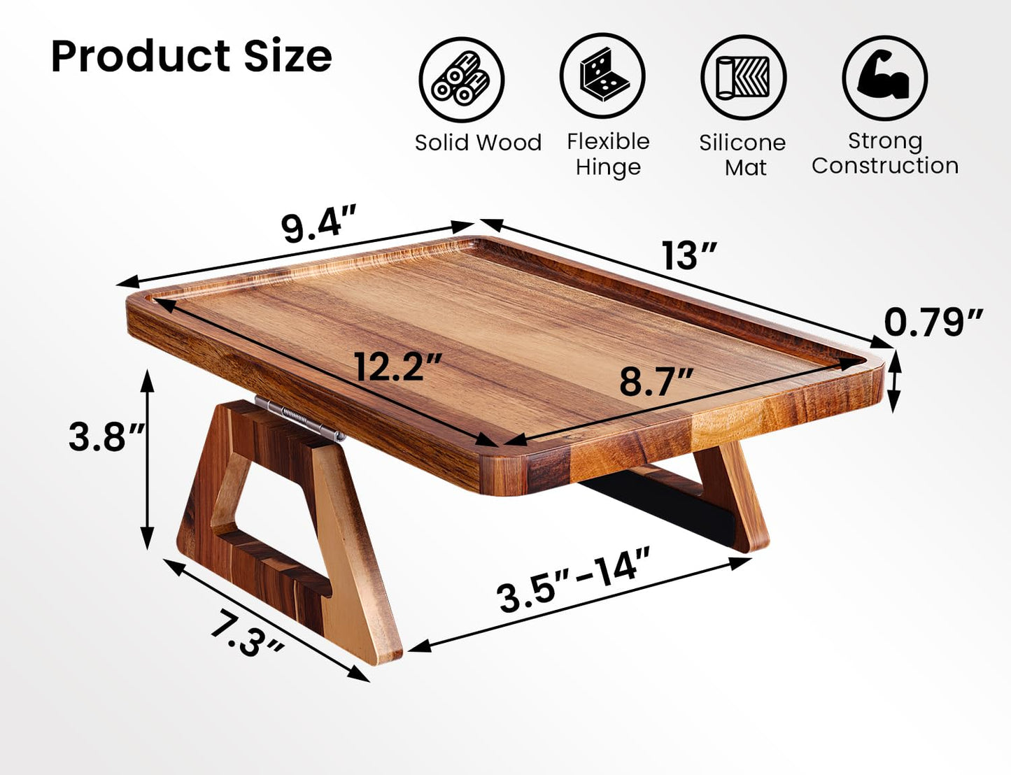 Danfoxer 2 Pack Acacia Wood Couch Arm Tray,Couch Tray,Folding Sofa Armrest Trays,Couch Arm Table Clip-On Couch Desk for Drinks,Snacks,Phone,Remote Control
