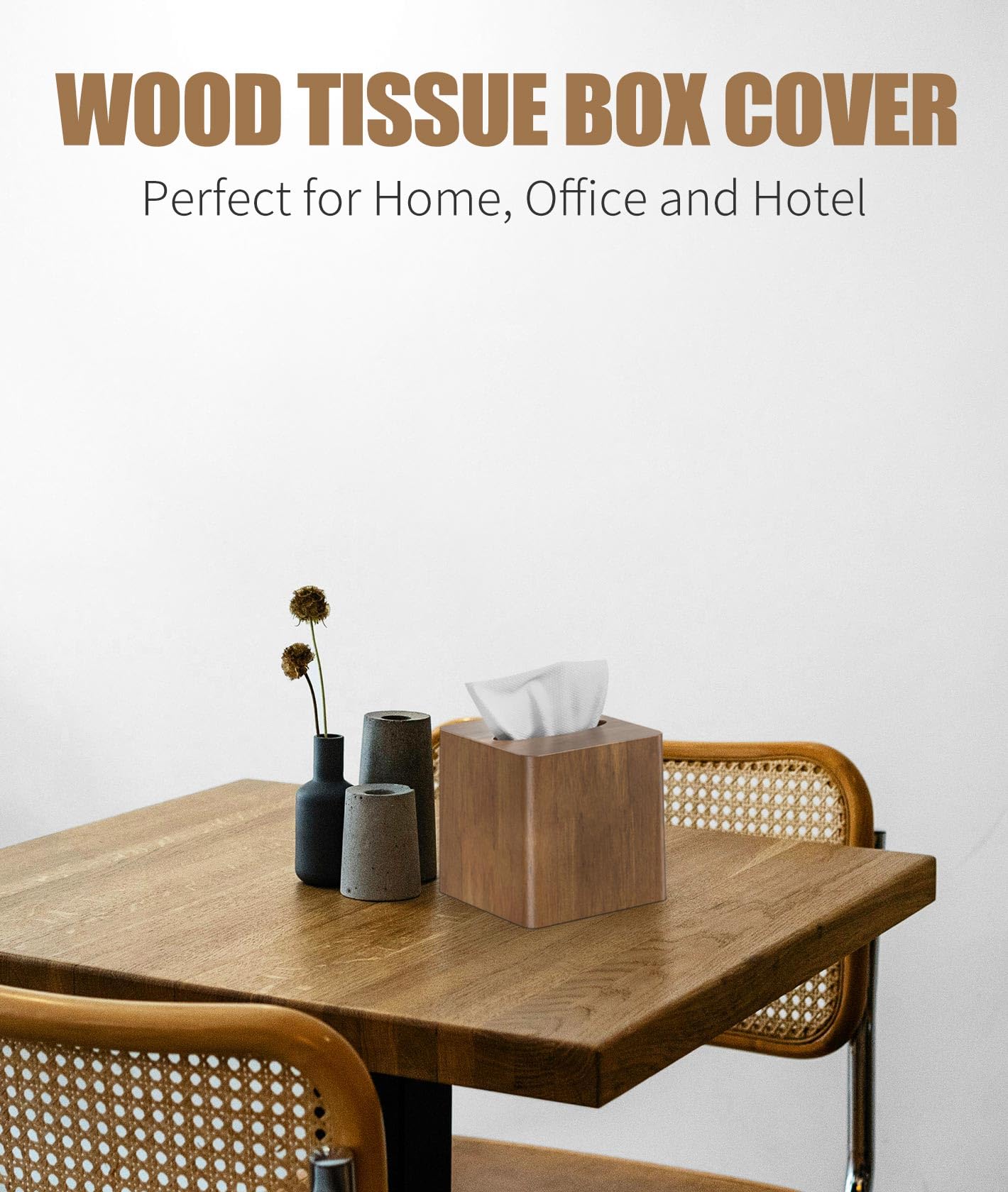 Livelab Tissue Box Cover Square - Oak Wood Tissue Box Holder for Living Room, Dinner Table, Bathroom, Office - Decorative Wooden Cube Facial Tissue Cover for Modern Farmhouse Home Decor | Brown
