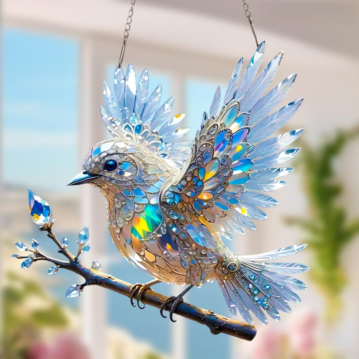 Stained Glass Window Hanging, Hanging Window Decor Pendant-Art Decorative Bird for Family, Friends and Bird Lovers