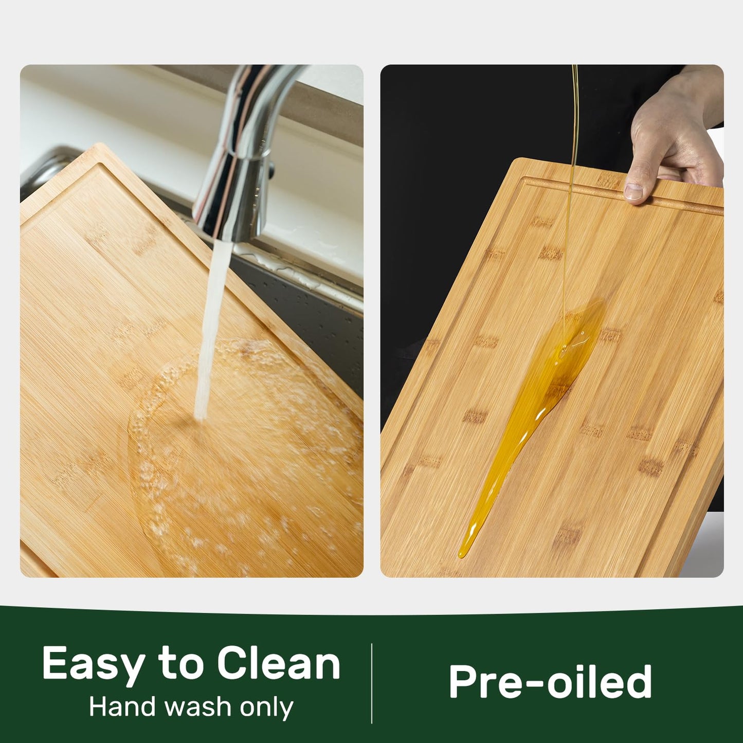 Kikcoin 17”×11” Bamboo Cutting Boards for Kitchen, Healthy Wooden Cutting Boards for Kitchen, Charcuterie, Vegetables, Cheese, Extra Large Chopping Boards with Deep Juice Groove and Handle, Natural