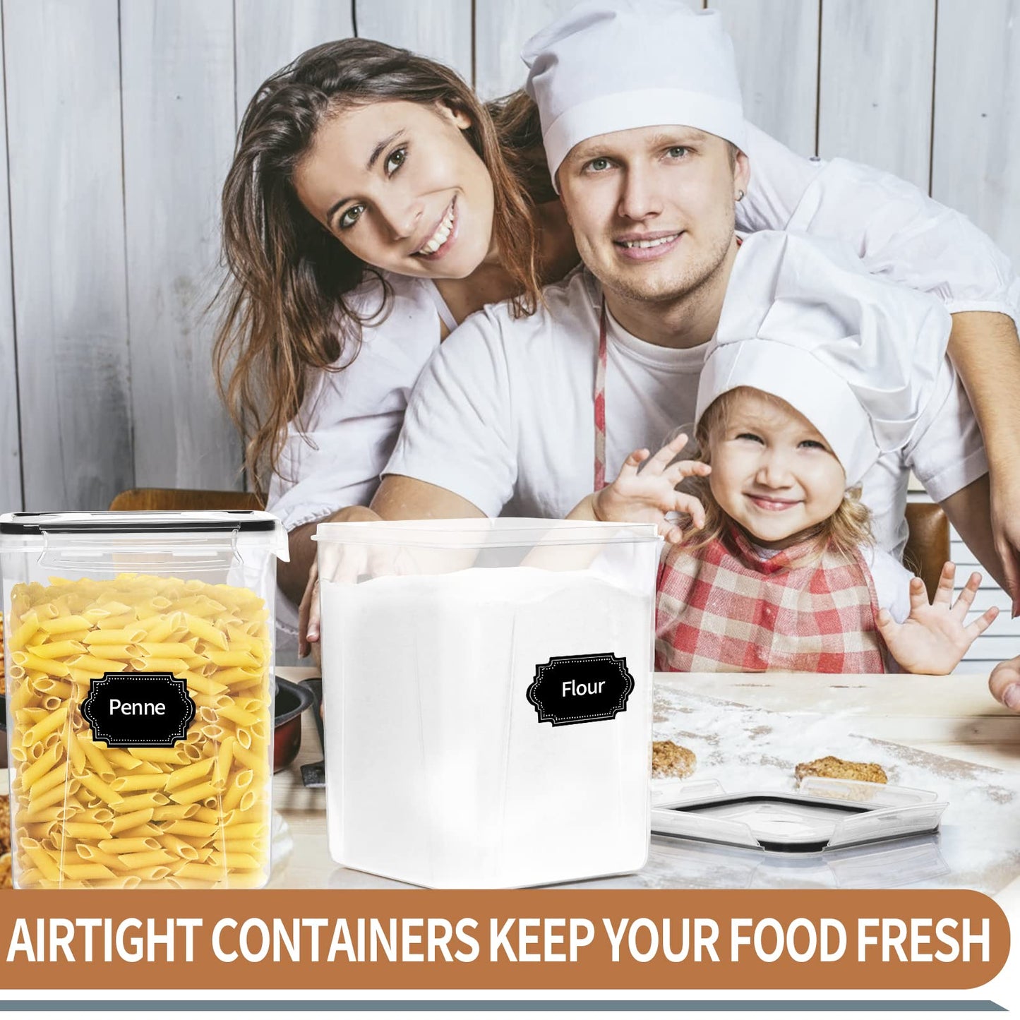 PRAKI Large Airtight Food Storage Containers 5.2L / 195oz, 4pcs Pantry Kitchen Organizers and Storage for Flour, Sugar, Baking Supplies, BPA Free, Plastic Flour Containers with 20 Labels & Maker