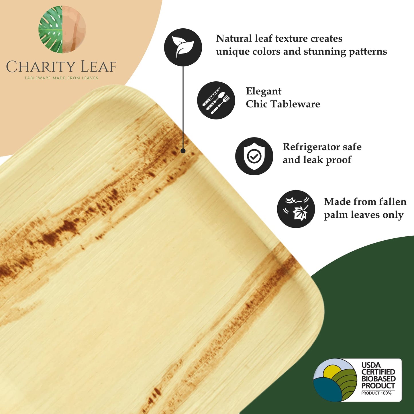 Charity Leaf Disposable Palm Leaf 14" Round Trays (10 pieces) Bamboo Like Serving Platters, Disposable Boards, Eco-Friendly Dinnerware For Weddings, Catering, Events