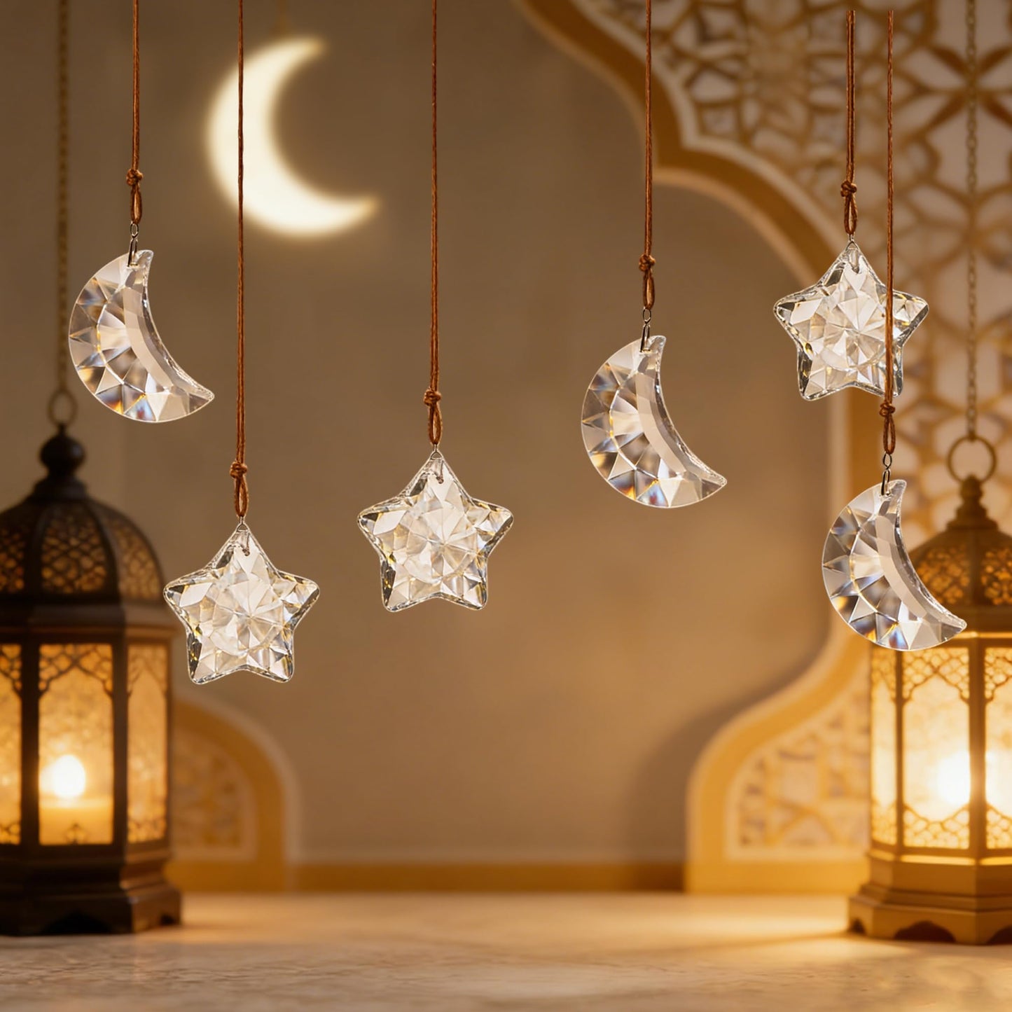 LOULIQIGIFT 12pcs Glass Star and Moon Ornaments Clear Hanging Crystal Prisms Ornaments for Chandelier Parts Home Office Window Decor for Mother's Day Birthday Party