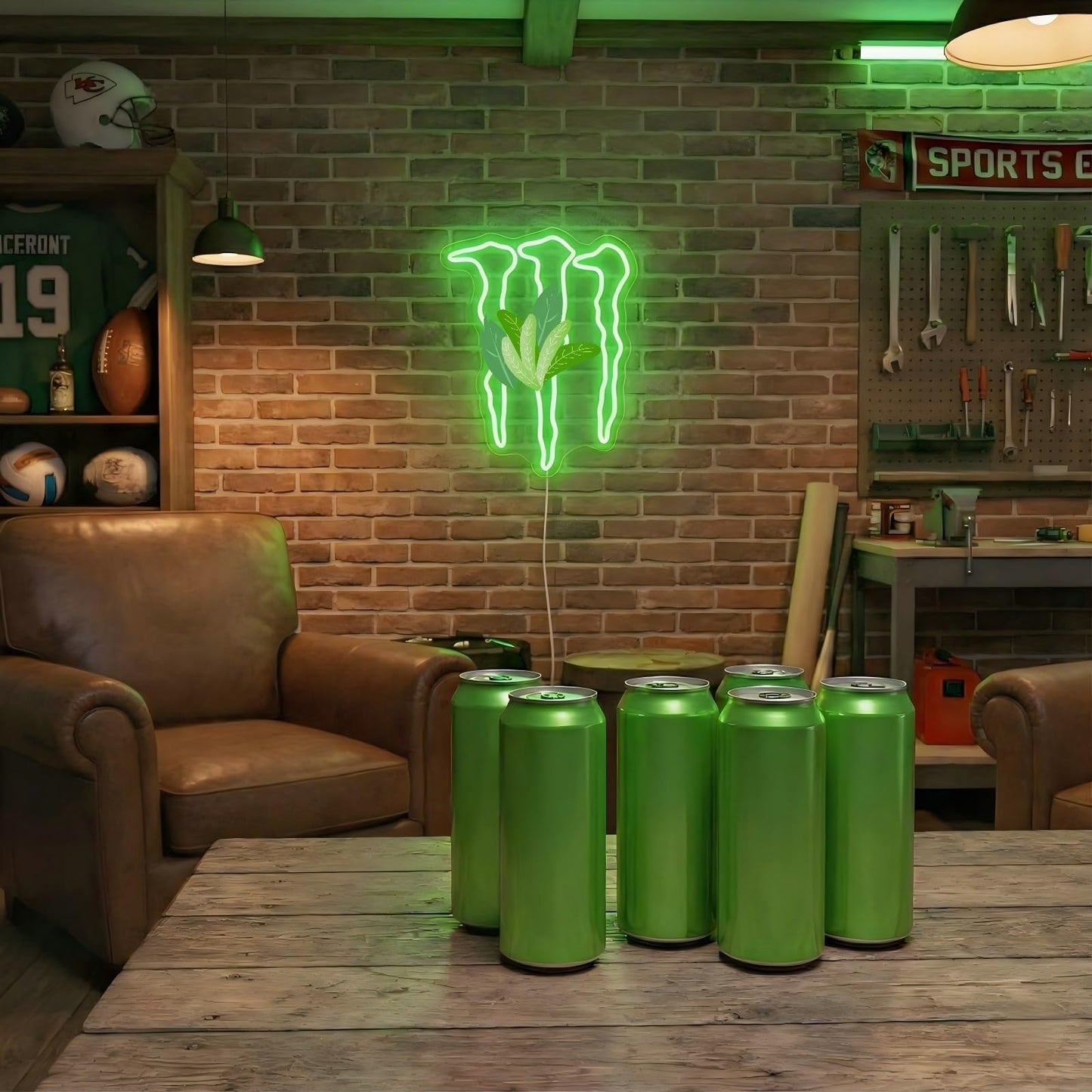 SOCCMIX Green Energy Neon Sign Wall Decor for Bedroom โ Man Cave LED Light for Gaming Room & Drinks Bar | Stylish Mark Neon Art Gift for Men - 15.75" x 12.8"