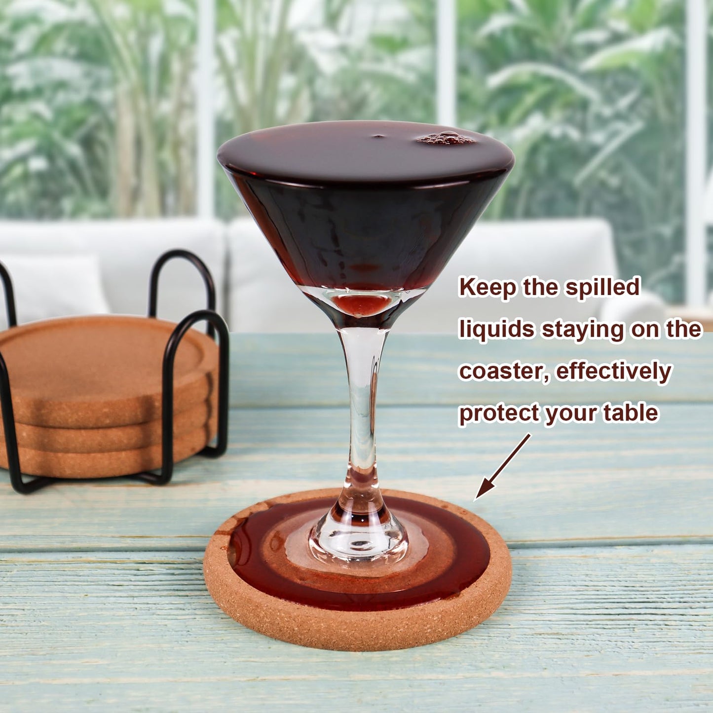 Cork Coasters for Drinks Set of 8 with Holder, Absorbent Round Coasters with Lip, Heat Resistant and Table Protective, 4'' Diameter Suitable for Most Cups, Perfect for Home & Office, Housewarming Gift
