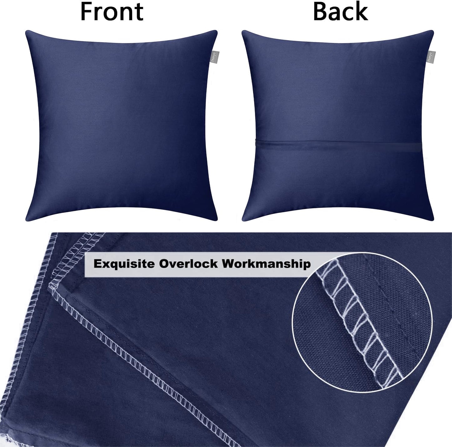 Thmyo 4-Pack 100% Cotton Comfortable Solid Decorative Throw Pillow Case, Square Cushion Cover Pillowcase Sublimation Blank Pillow Covers DIY Throw Pillowcase for Couch(18x18 inch/ 45x45cm,Dark Blue)