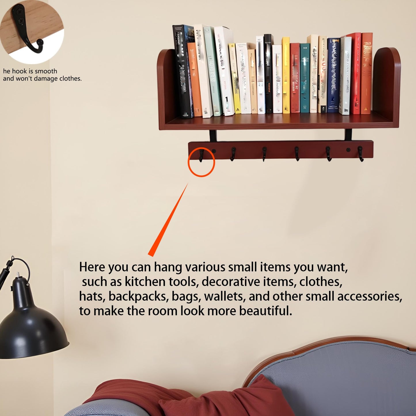 RichArrive Selling at a Loss Promotion,Wooden Shelf with Hooks - Multipurpose Organizer for Kitchen, Books, Kitchen Shelf - Wall Mounted Natural Wood Storage Rack for Home,Floating Book Shelves