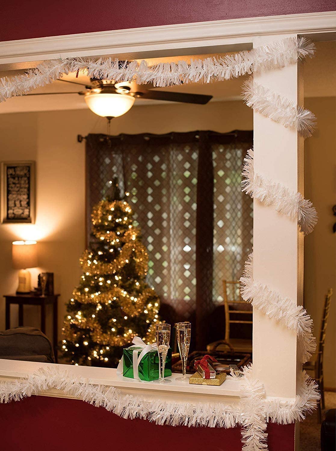 CCINEE 33FT Christmas Tinsel Garland,White Metallic Garland for Christmas Tree Party Indoor Outdoor Decoration