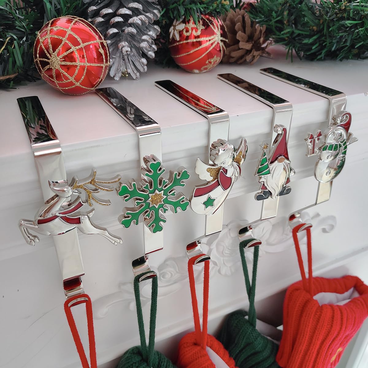 K-MLICE Christmas Stocking Holders Set of 5, Christmas Stocking Holders for Mantle Set of 5, Fireplace Stocking Hangers 5 Pack, Stocking Stand, Farmhouse Rustic Xmas Decorations for Home Indoor