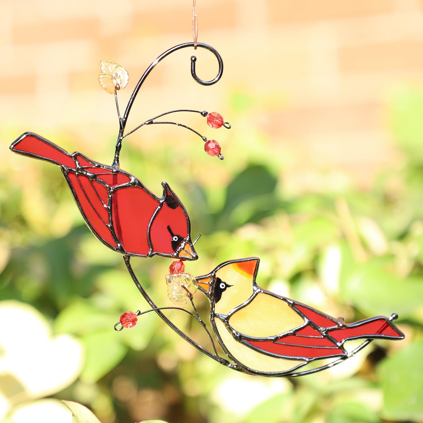 Handmade Cardinal Stained Glass Suncatchers Window Hanging Ornament for Christmas,Memorial Gifts for Women,Red Birds Sun Catcher Decora,Bird Lover Gifts,Real Glass Unique Design